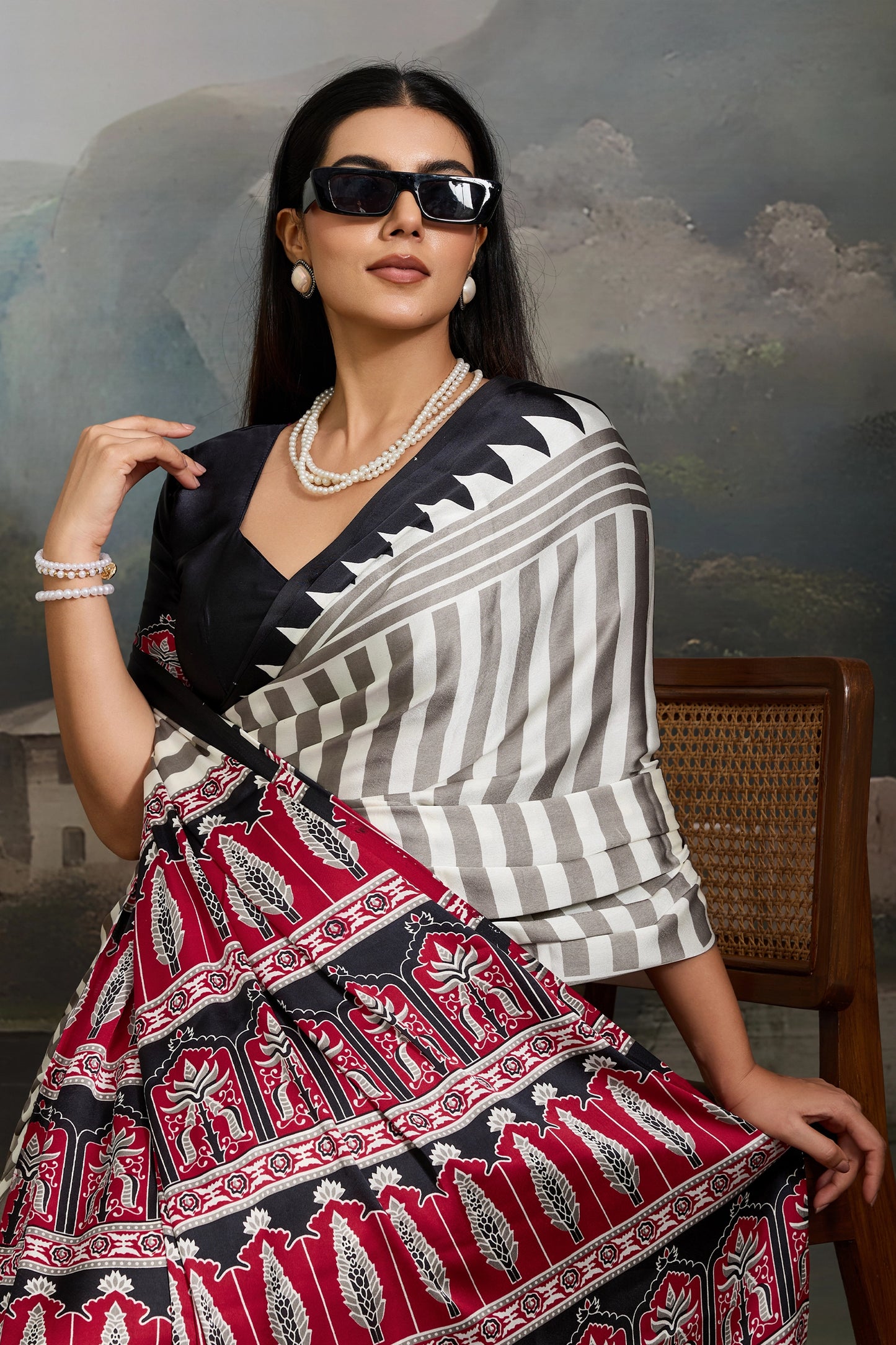 Black Ajrakh Print Satin Saree-SAR11872_2_SareeButa.com