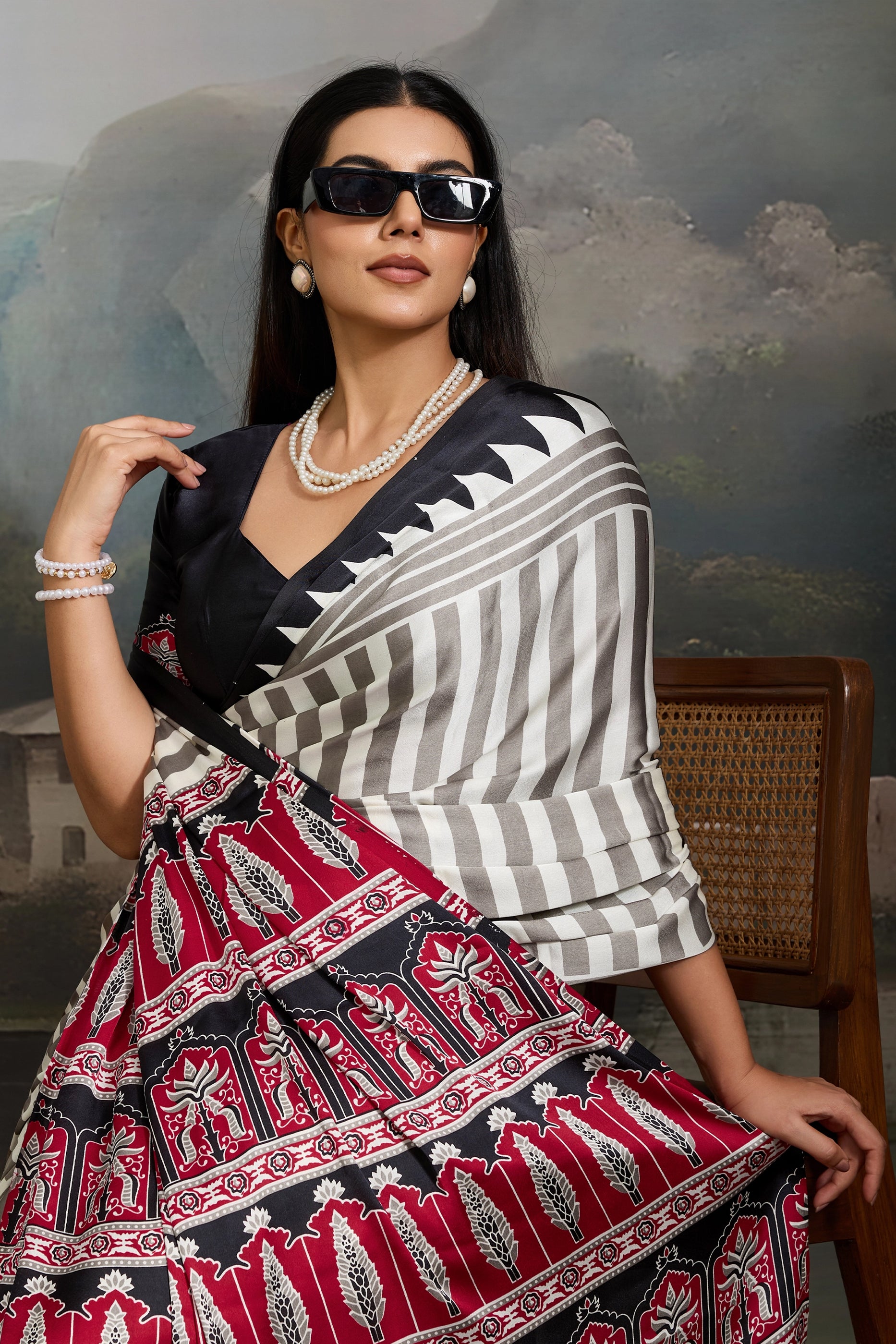 Black Ajrakh Print Satin Saree-SAR11872_2_SareeButa.com