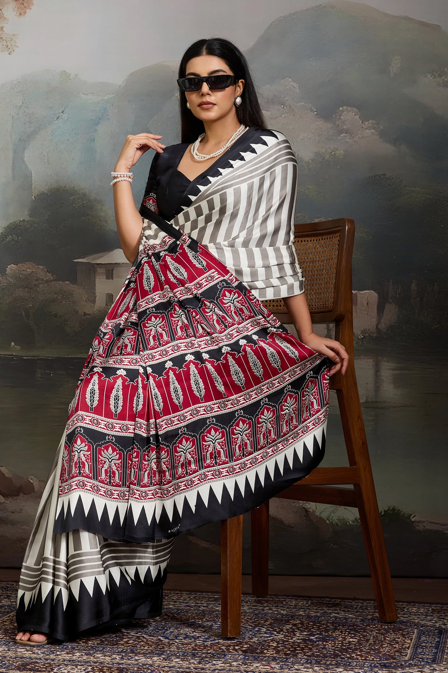 Black Ajrakh Print Satin Saree-SAR11872_3_SareeButa.com