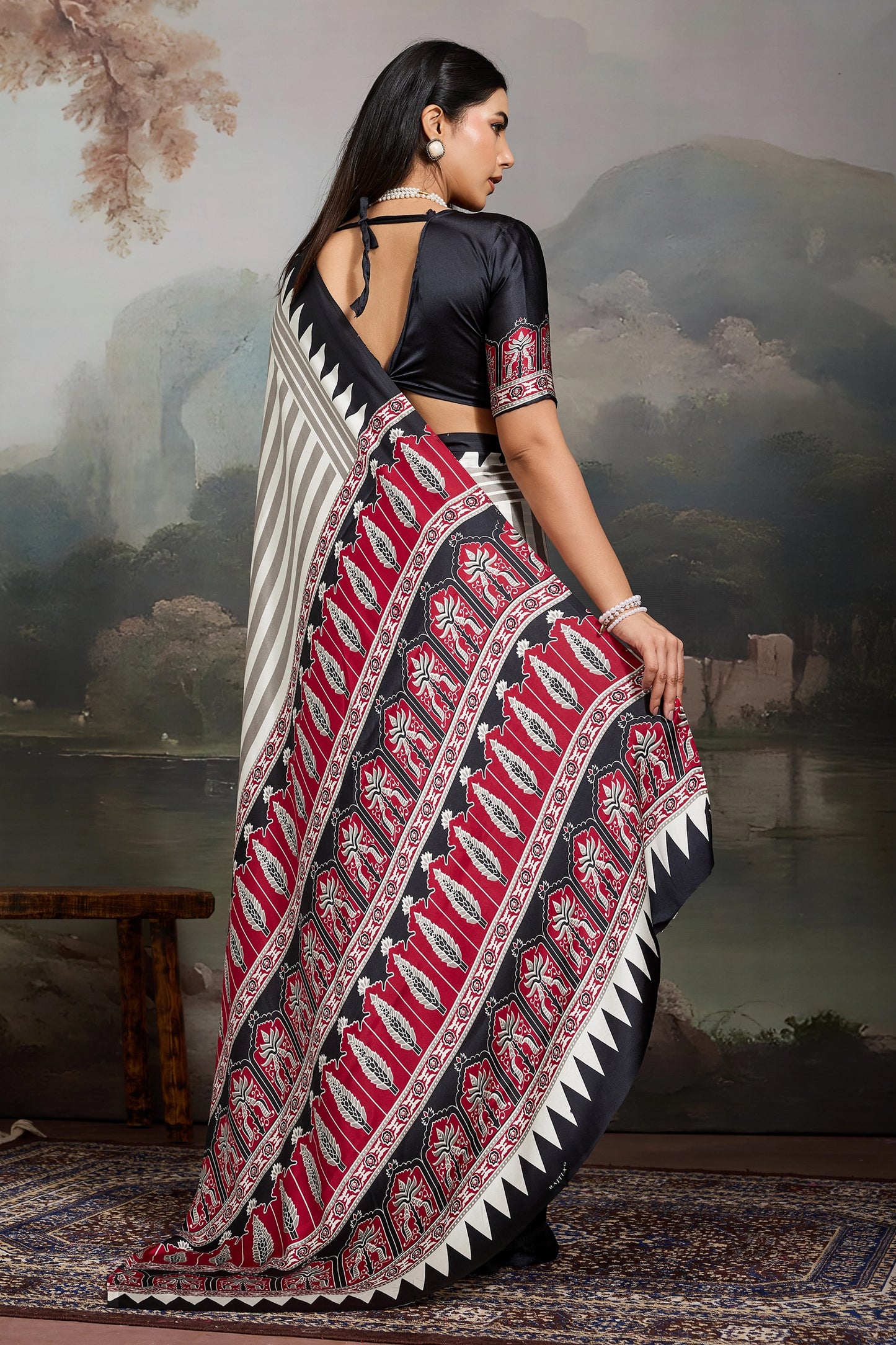 Black Ajrakh Print Satin Saree-SAR11872_4_SareeButa.com