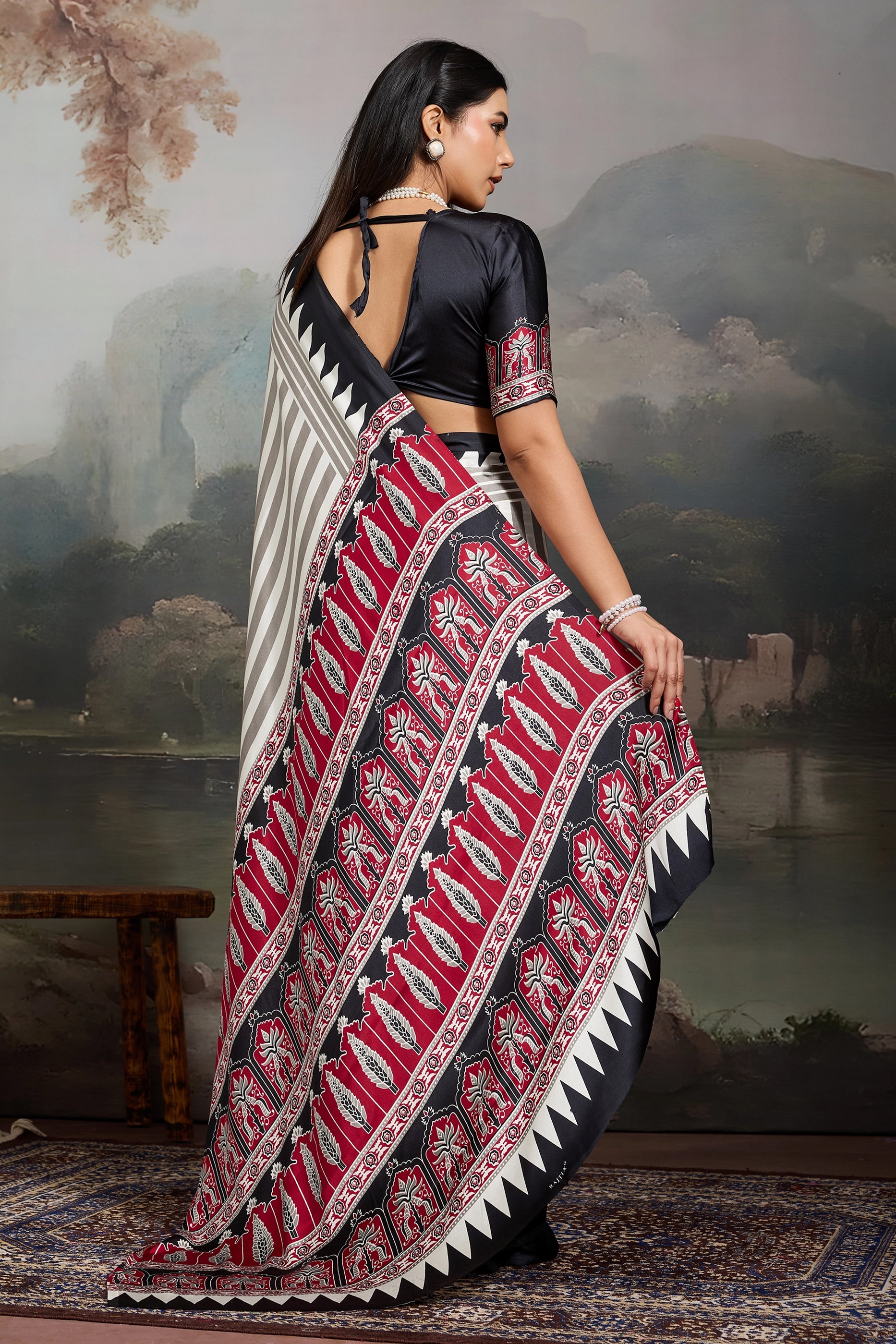 Black Ajrakh Print Satin Saree-SAR11872_4_SareeButa.com