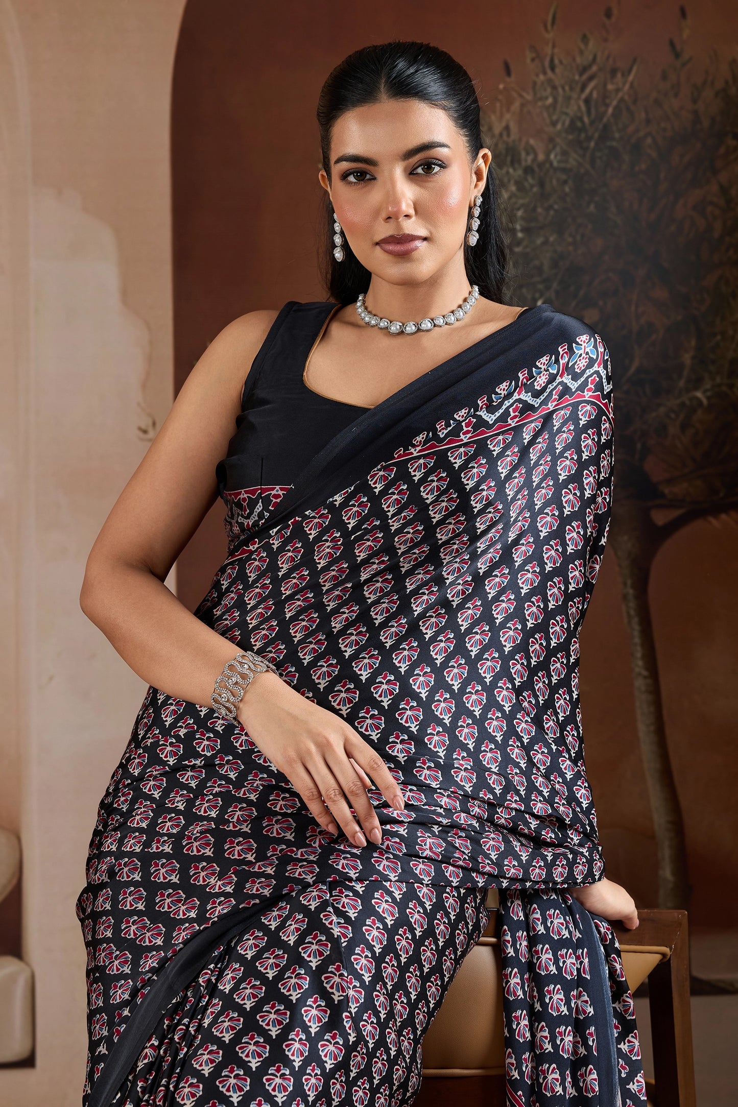 Black Ajrakh Print Satin Saree-SAR11900_2_SareeButa.com