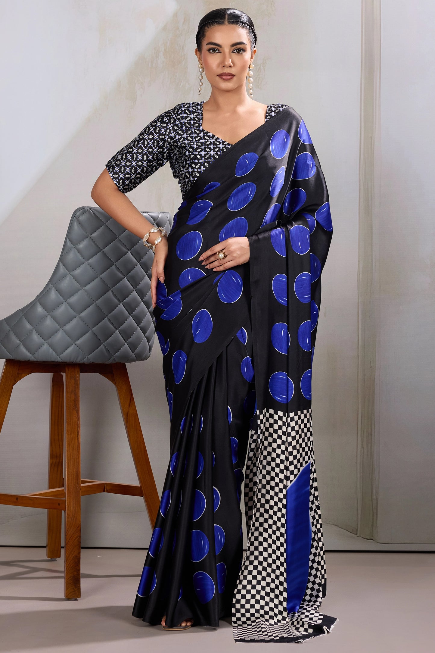 Black And Blue Printed Satin Saree-SAR11857_1_SareeButa.com