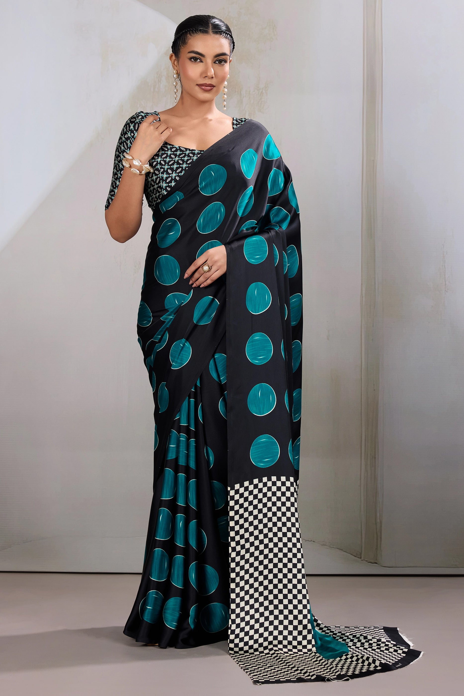 Black And Green Printed Satin Saree-SAR11855_1_SareeButa.com