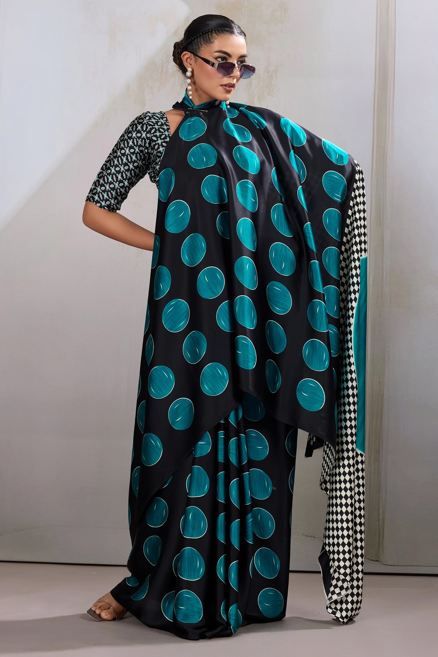 Black And Green Printed Satin Saree-SAR11855_3_SareeButa.com