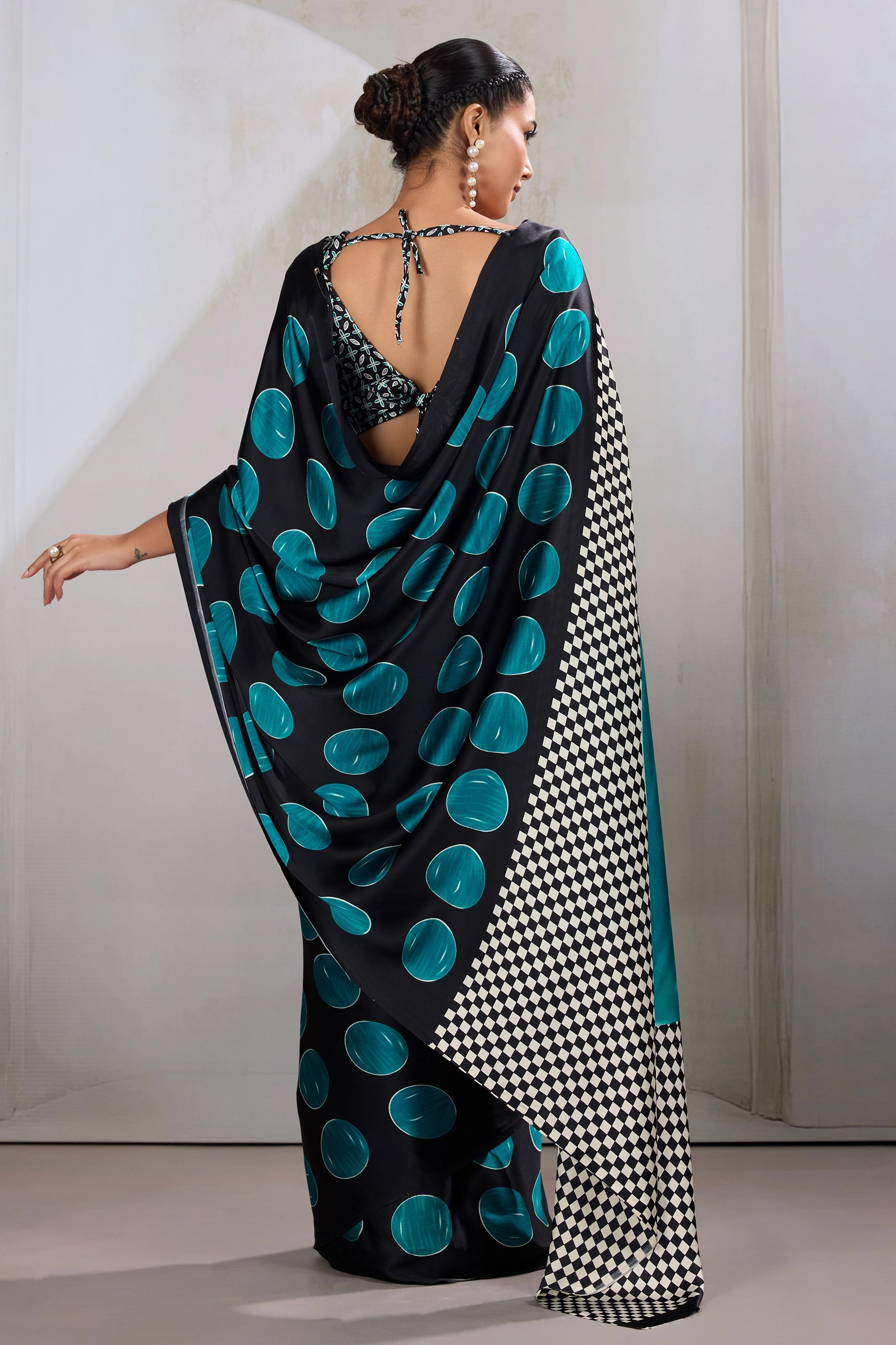 Black And Green Printed Satin Saree-SAR11855_4_SareeButa.com