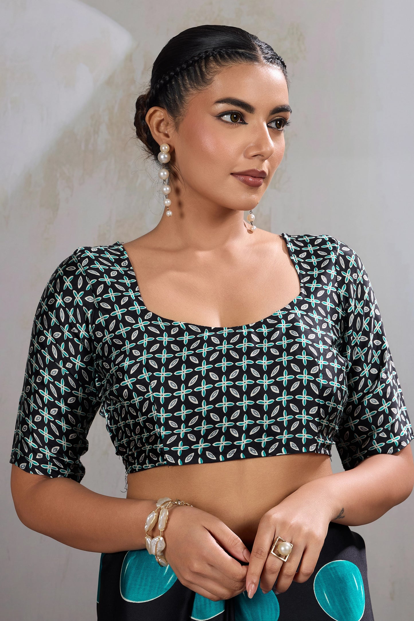 Black And Green Printed Satin Saree-SAR11855_5_SareeButa.com