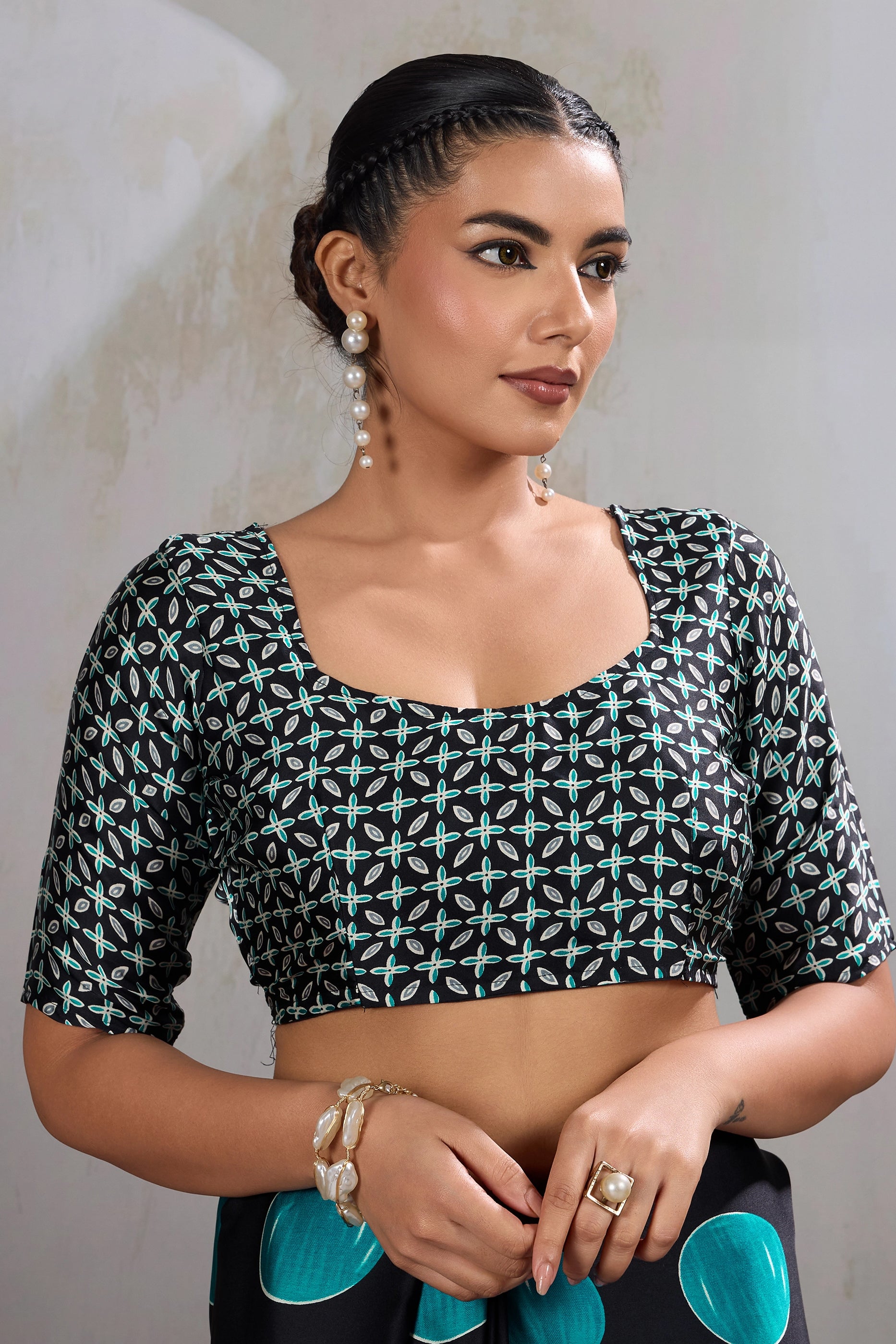 Black And Green Printed Satin Saree-SAR11855_5_SareeButa.com