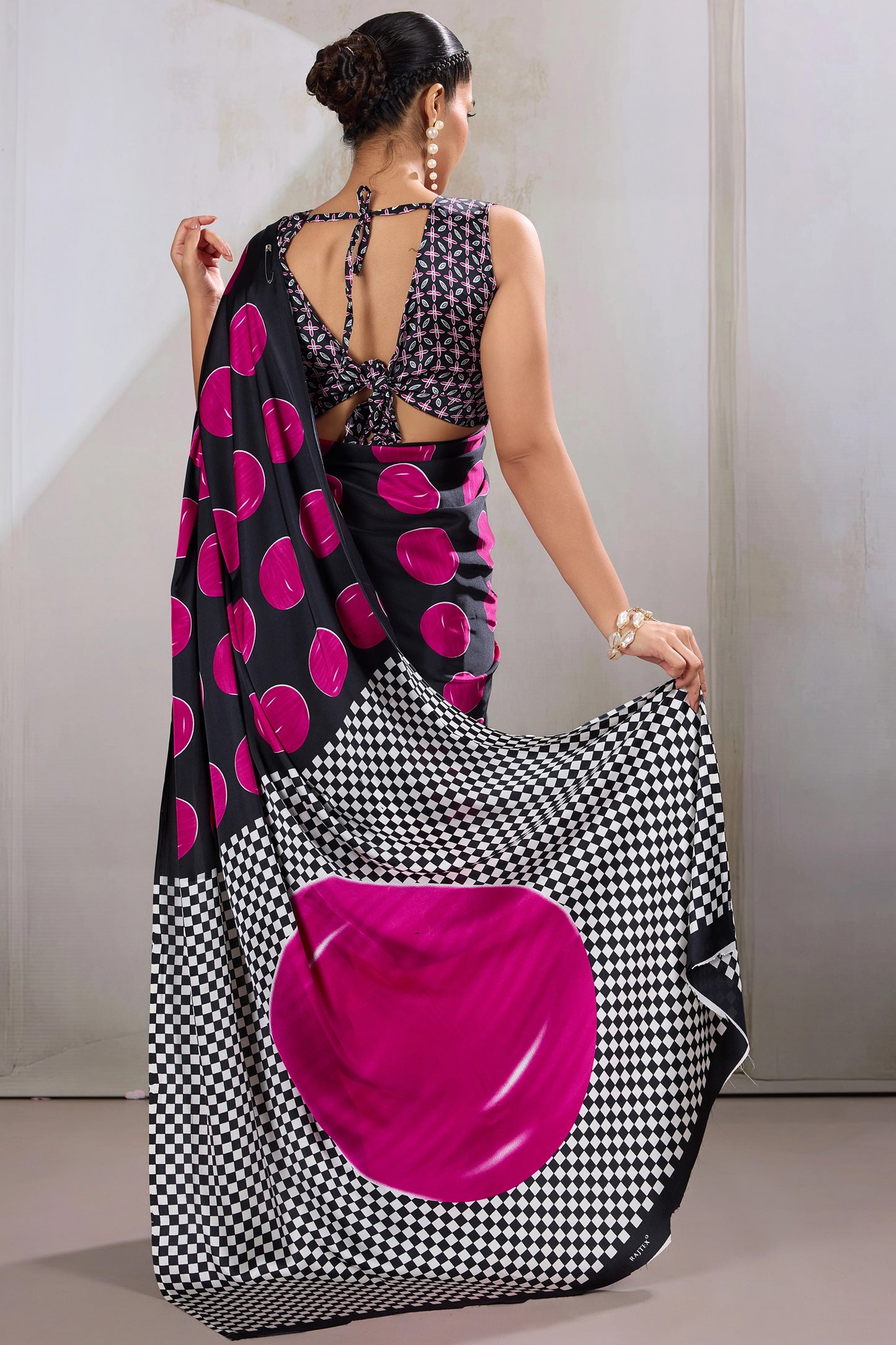 Black And Pink Printed Satin Saree-SAR11859_3_SareeButa.com