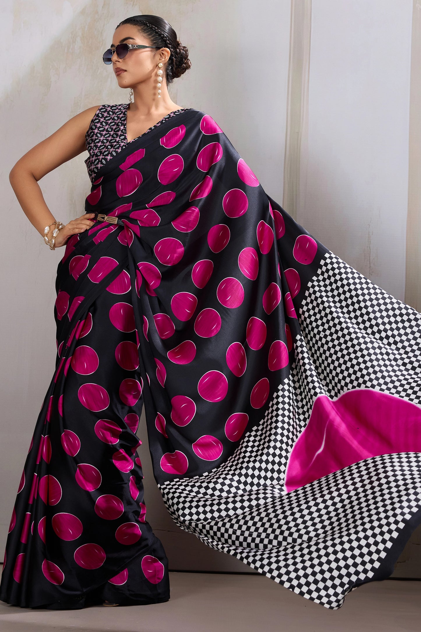 Black And Pink Printed Satin Saree-SAR11859_4_SareeButa.com