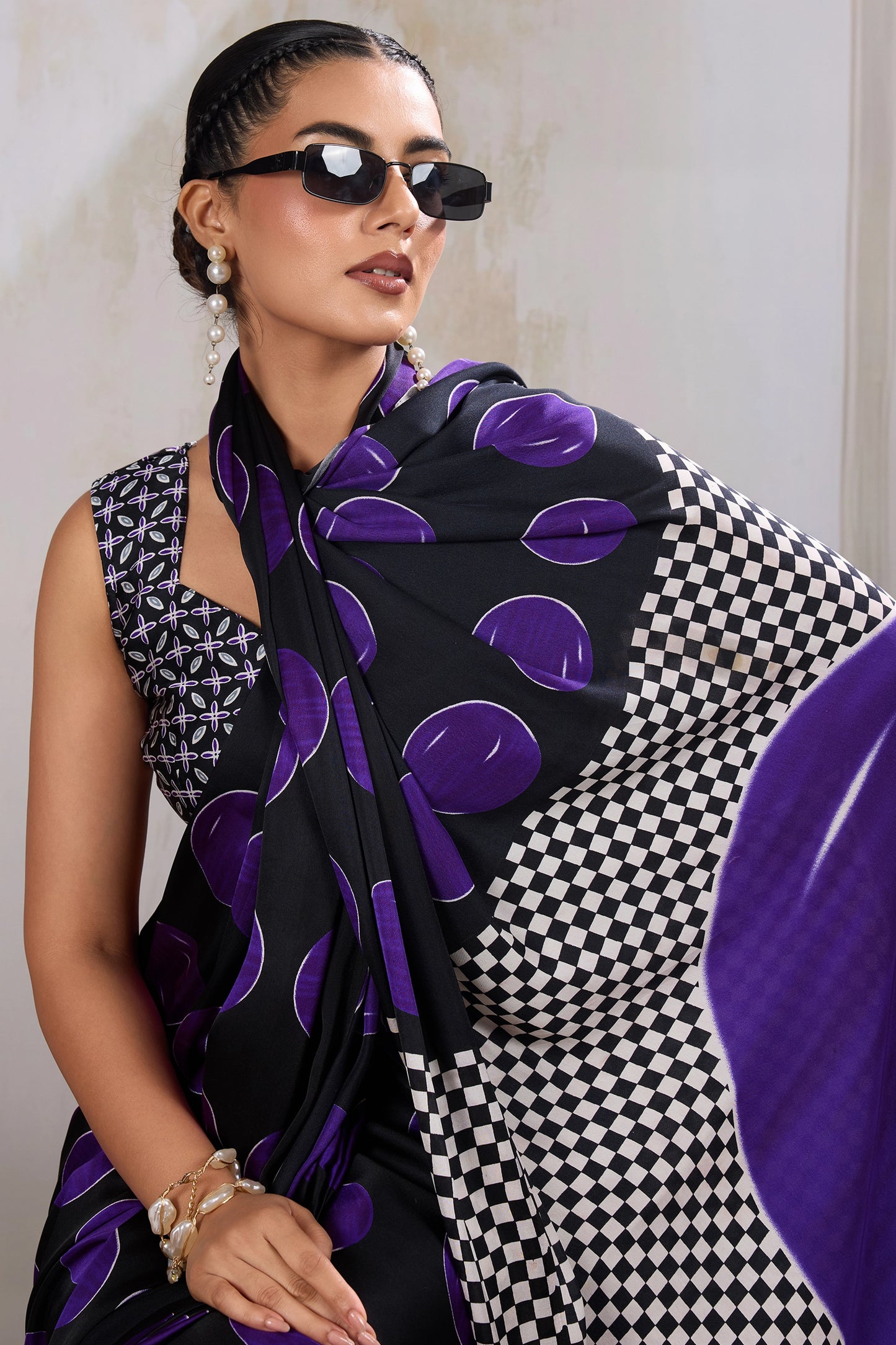Black And Purple Printed Satin Saree-SAR11860_2_SareeButa.com