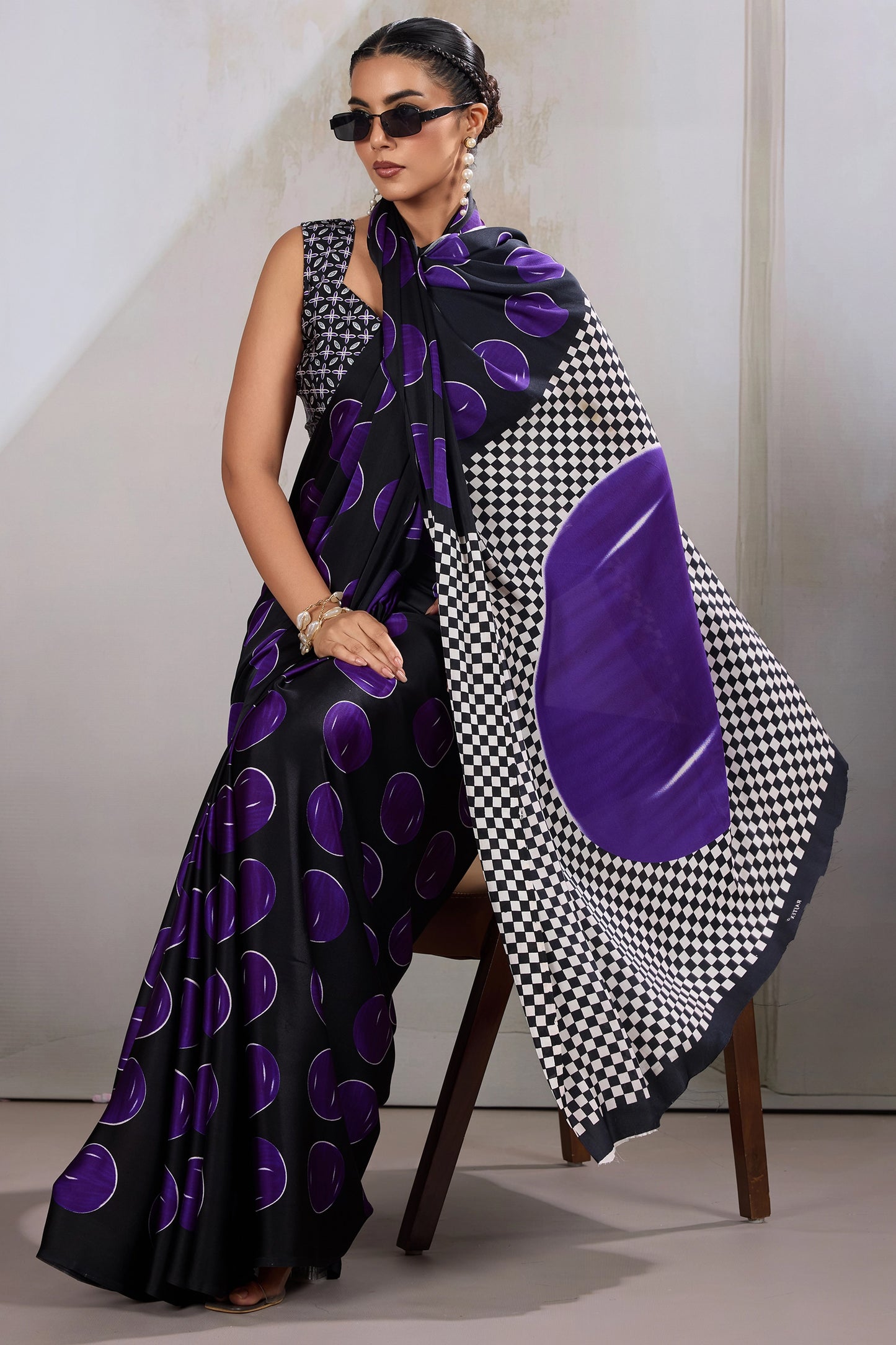Black And Purple Printed Satin Saree-SAR11860_3_SareeButa.com