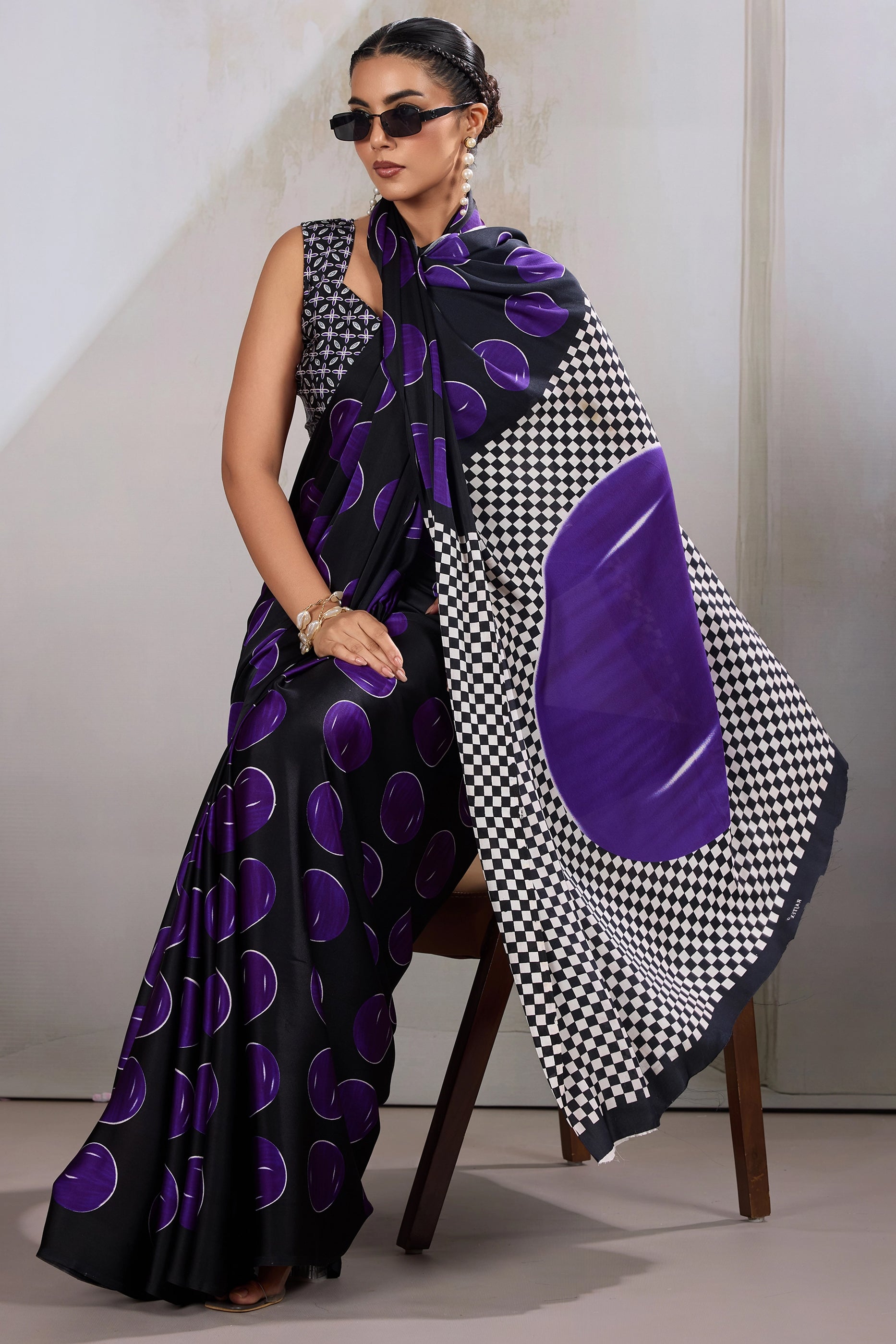 Black And Purple Printed Satin Saree-SAR11860_3_SareeButa.com