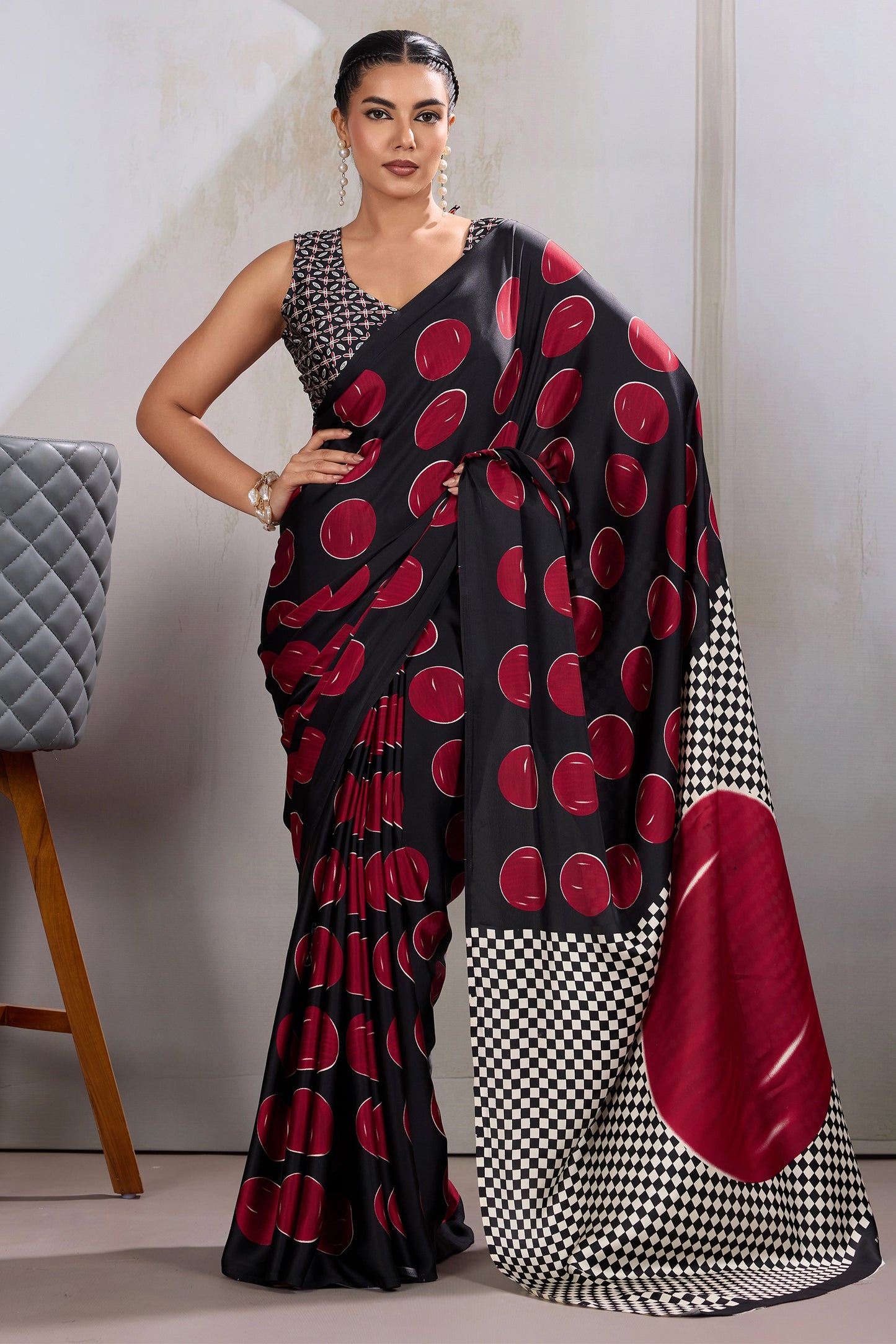 Black And Red Printed Satin Saree-SAR11858_1_SareeButa.com