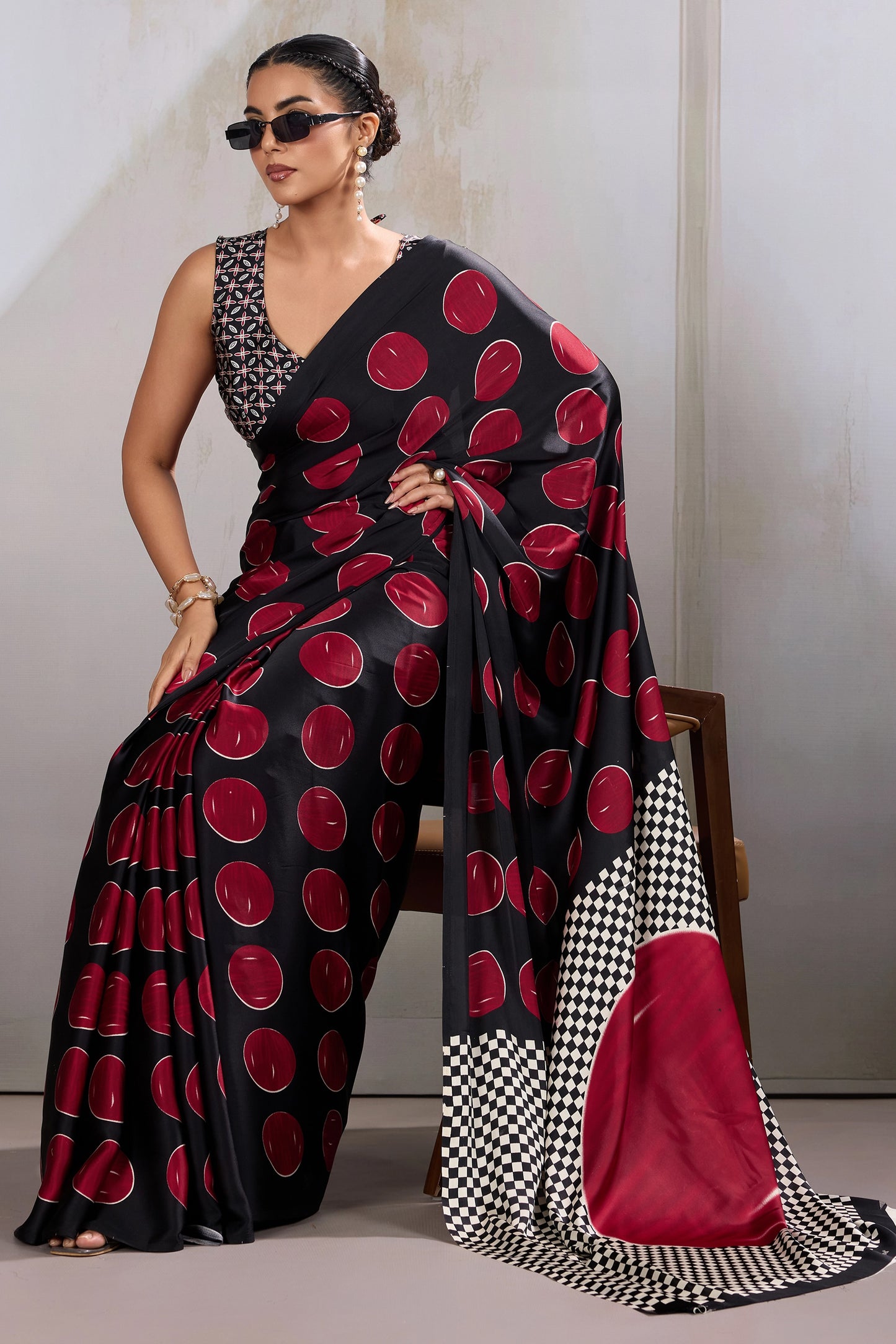 Black And Red Printed Satin Saree-SAR11858_2_SareeButa.com