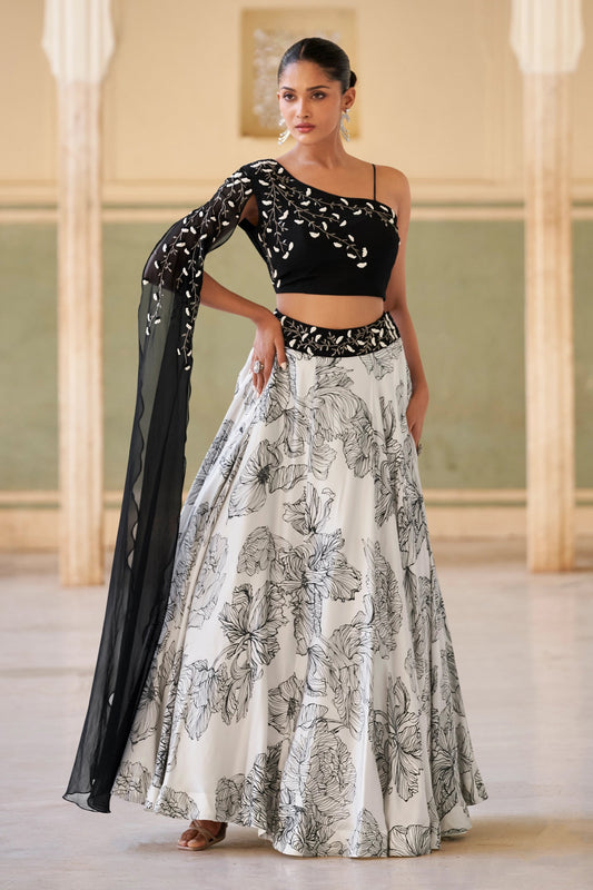 Black And White Readymade Crepe Skirt Set-SAR10948_1_SareeButa.com