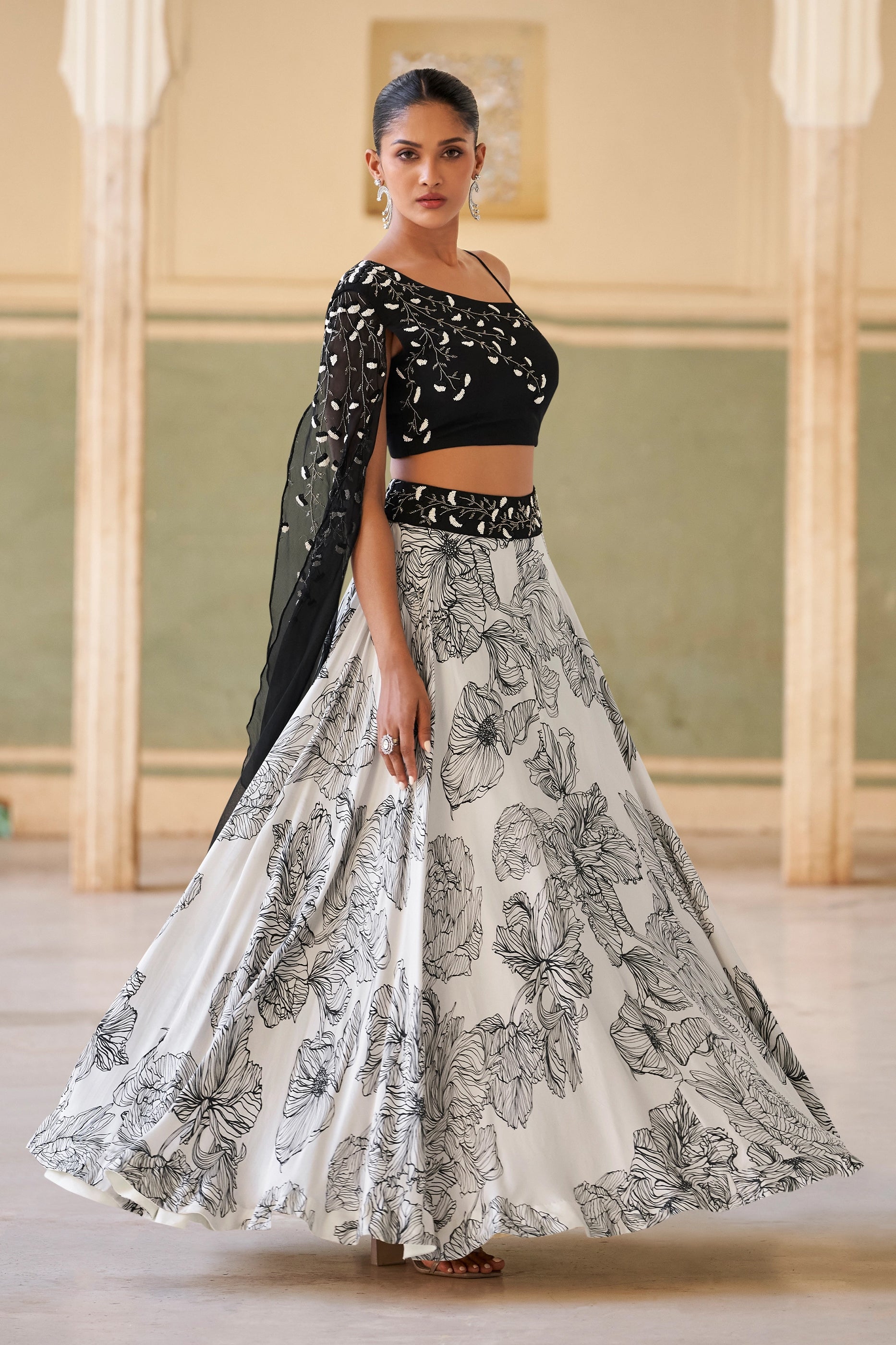 Black And White Readymade Crepe Skirt Set-SAR10948_4_SareeButa.com