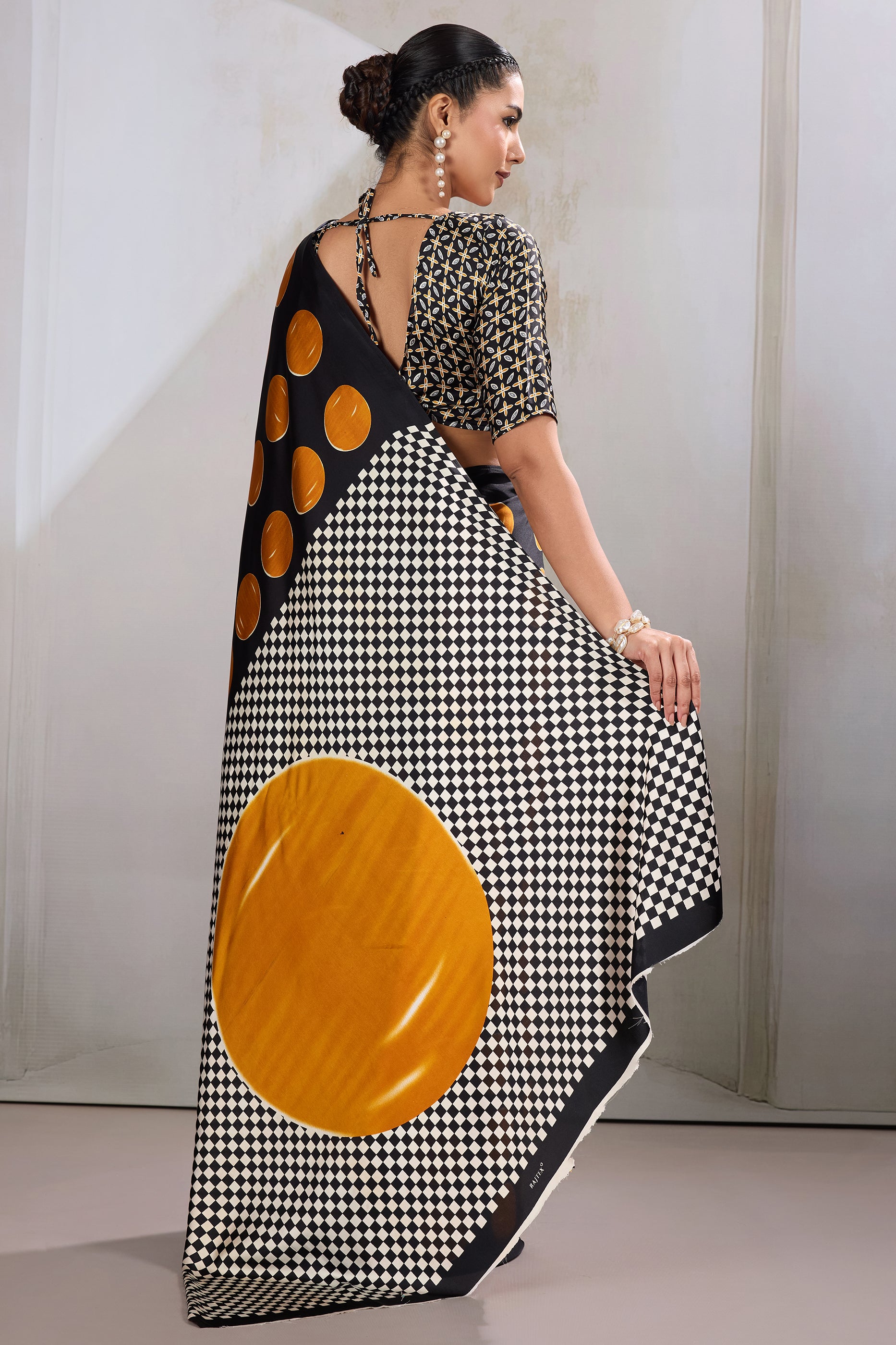 Black And Yellow Printed Satin Saree-SAR11856_4_SareeButa.com