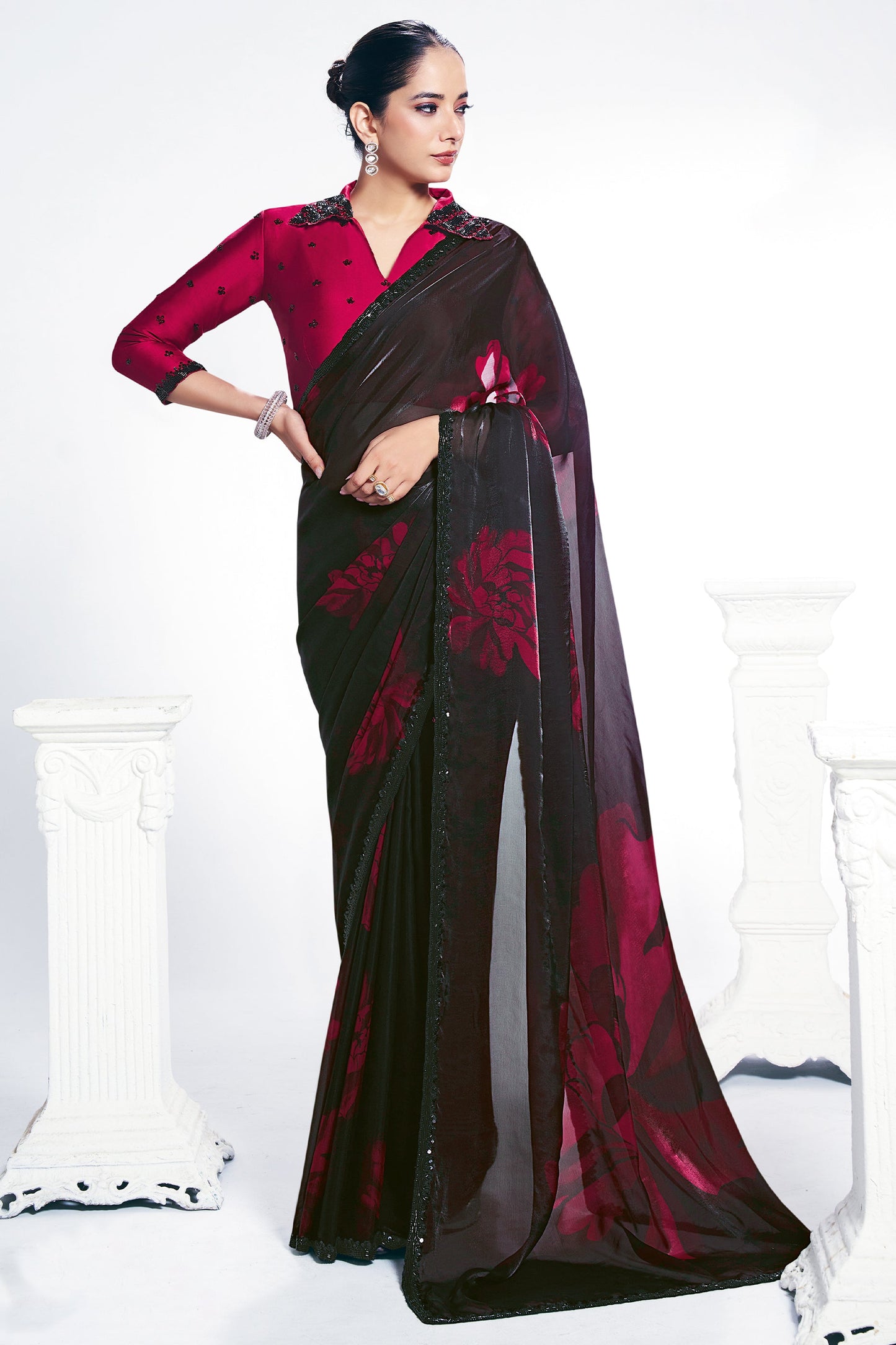 Black Digital Printed Satin Silk Saree-SAR10257_1_SareeButa.com