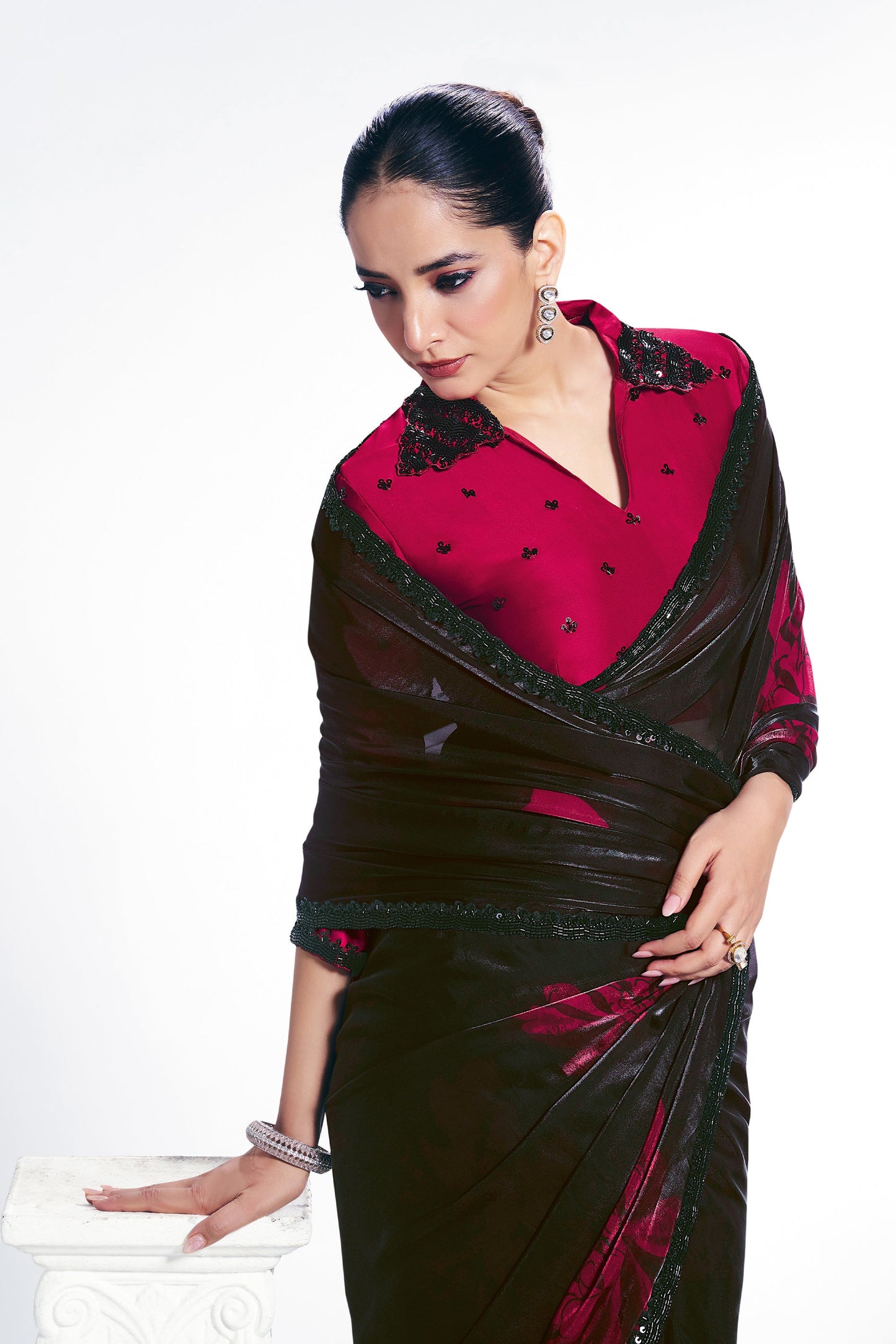 Black Digital Printed Satin Silk Saree-SAR10257_3_SareeButa.com