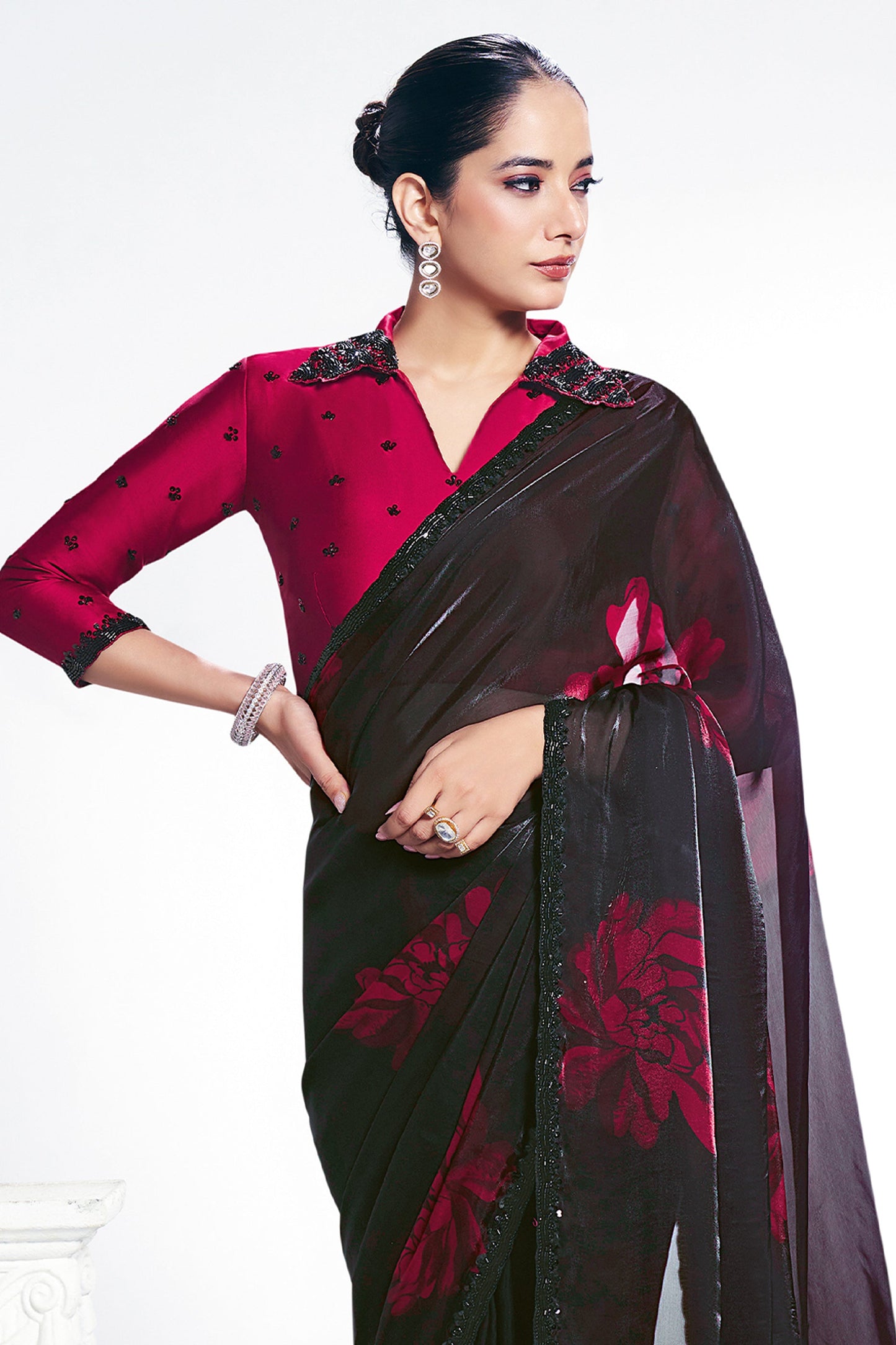 Black Digital Printed Satin Silk Saree-SAR10257_4_SareeButa.com