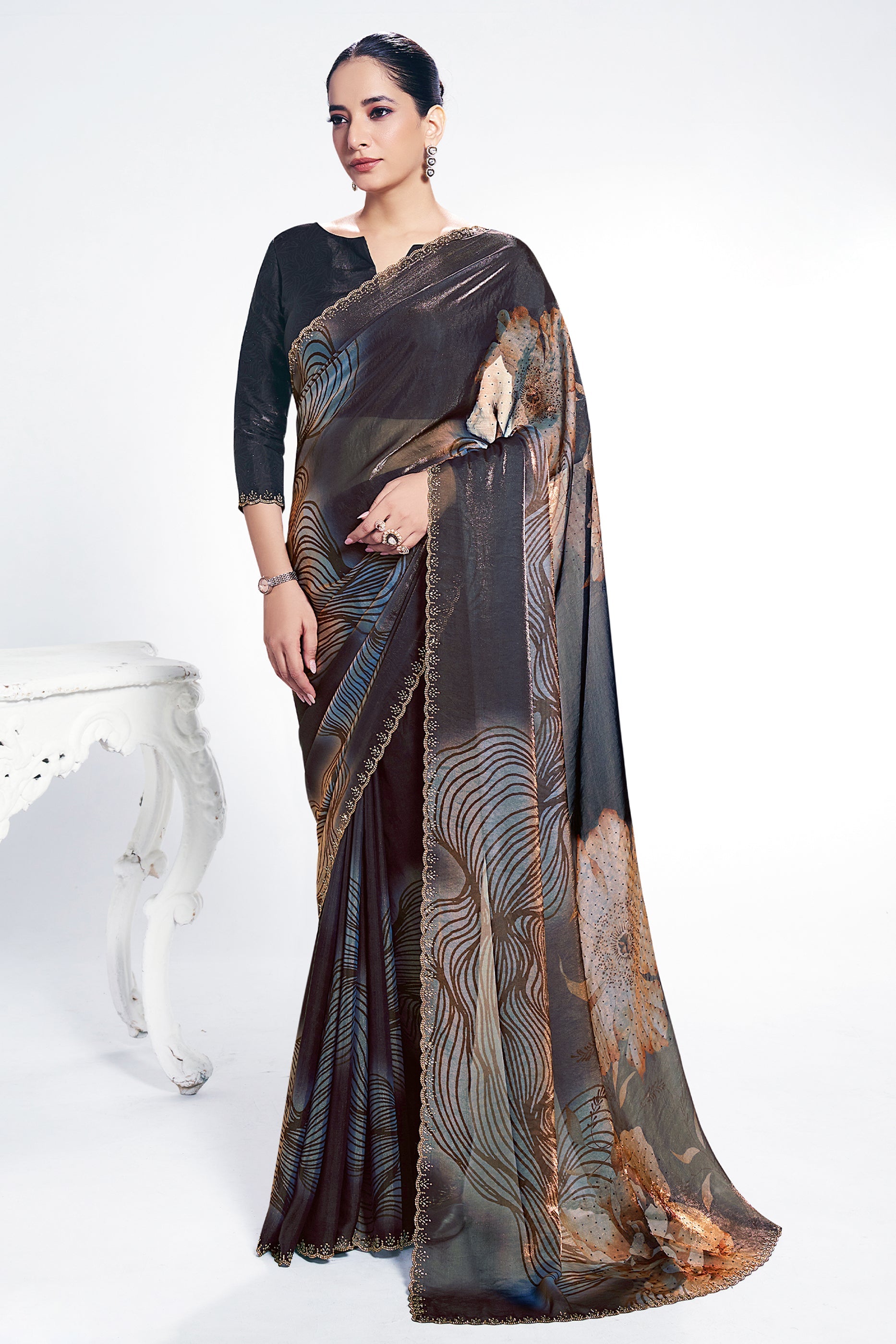 Black Digital Printed Satin Silk Saree-SAR10269_1_SareeButa.com