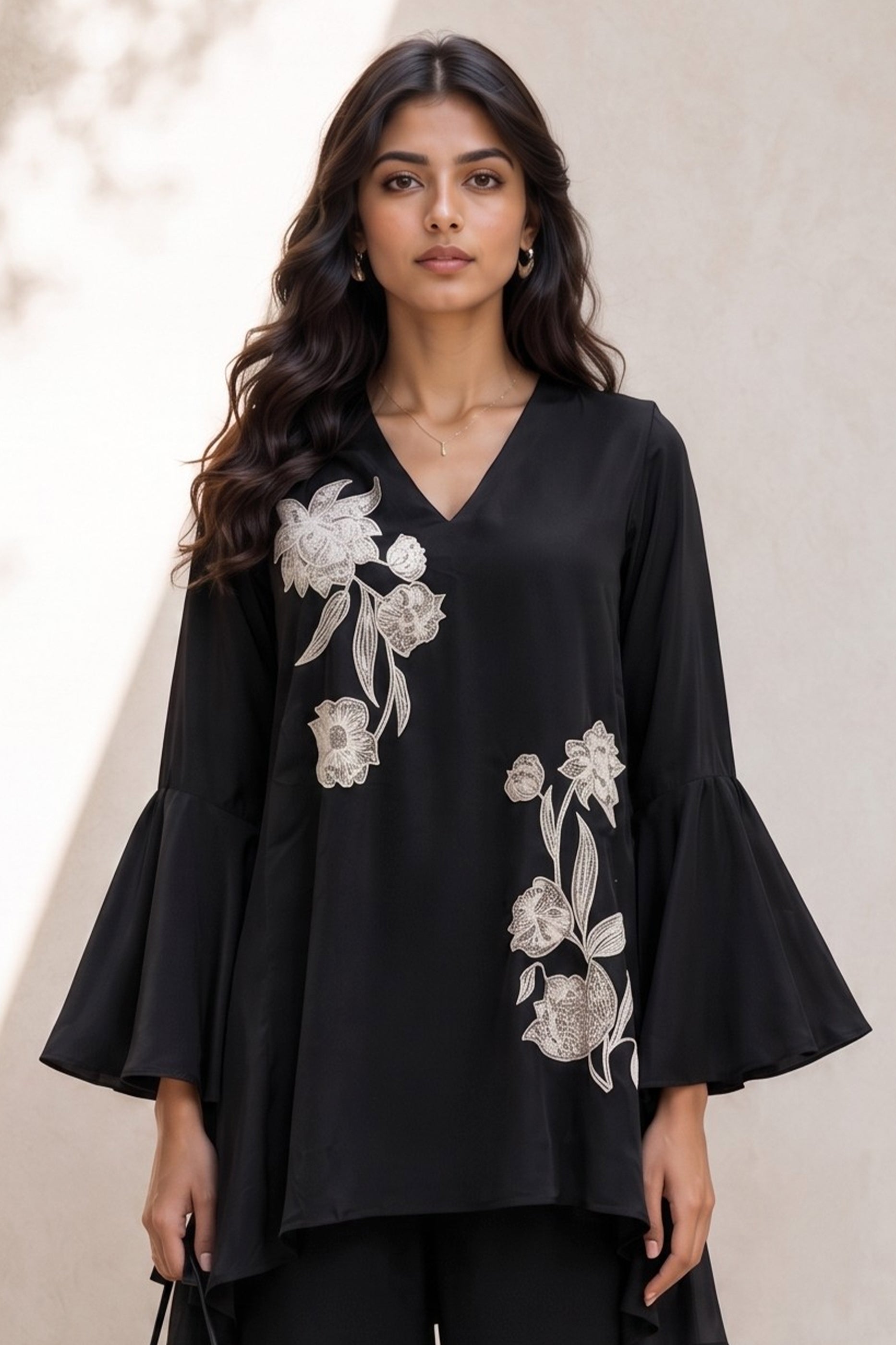 Black Embroidered Crepe Co-Ord Set-SAR13123_5_SareeButa.com