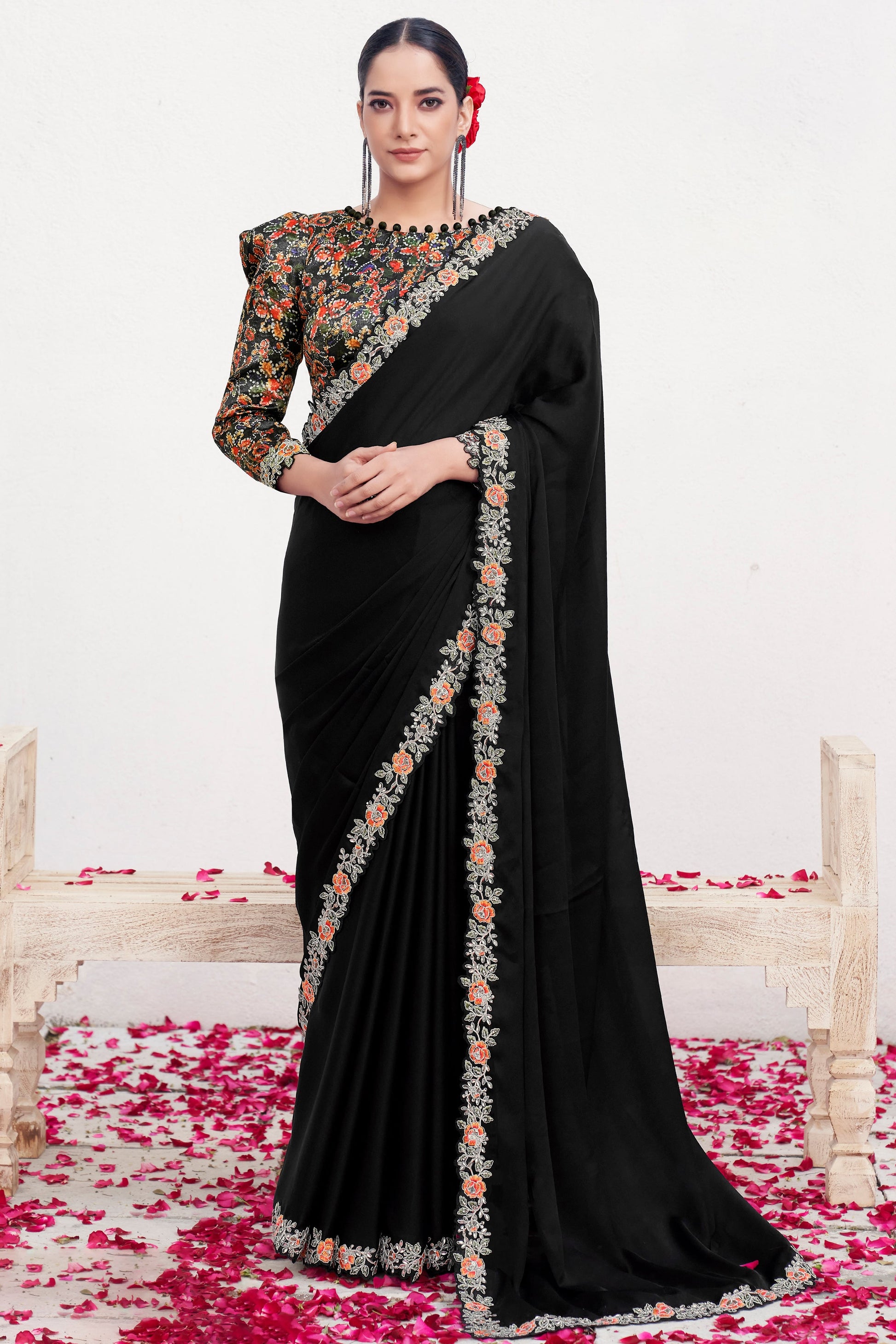 Black Embroidered Crepe Silk Saree-ZB134575_1_SareeButa.com