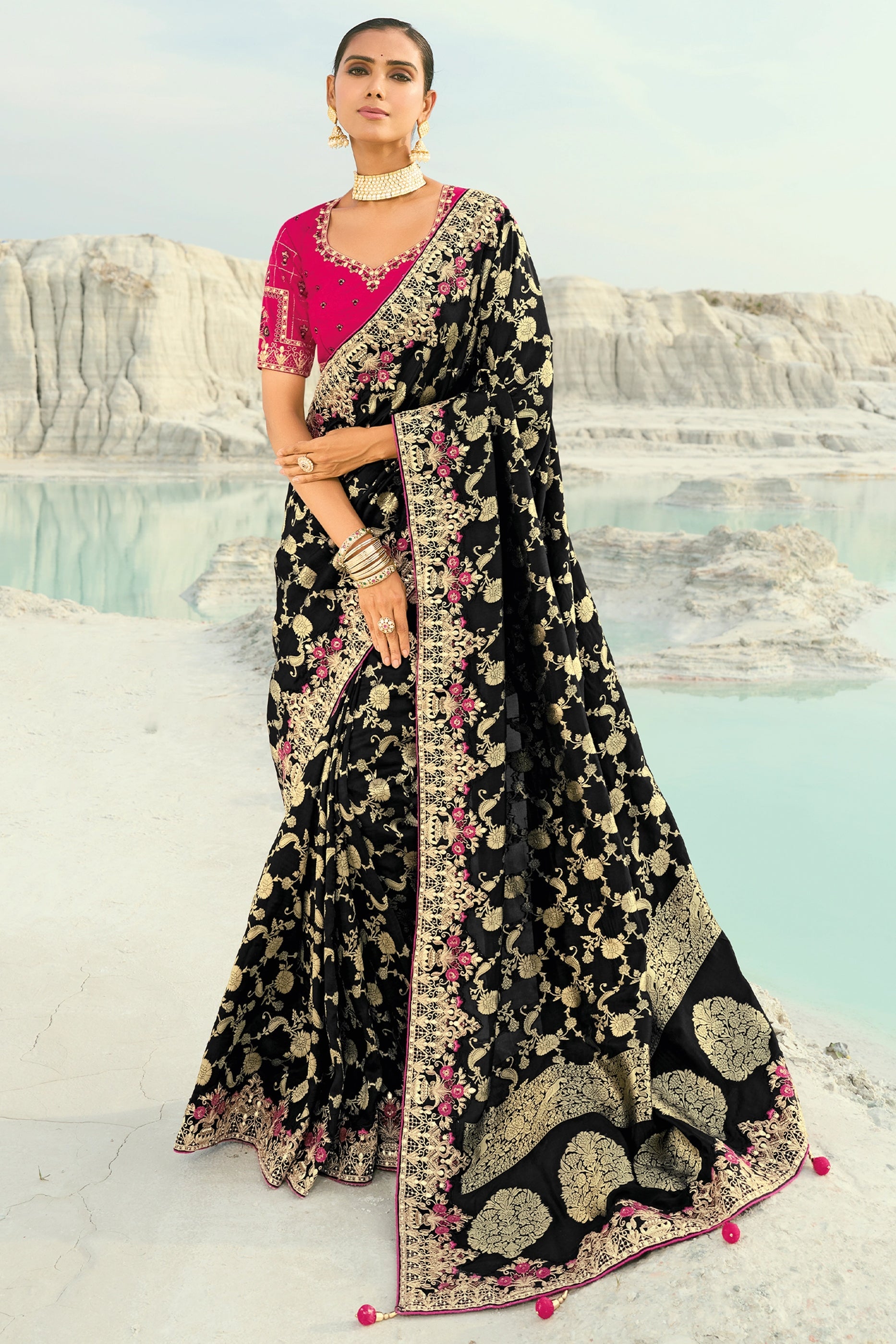 Black Embroidered Dola Viscose Saree-SAR10820_1_SareeButa.com