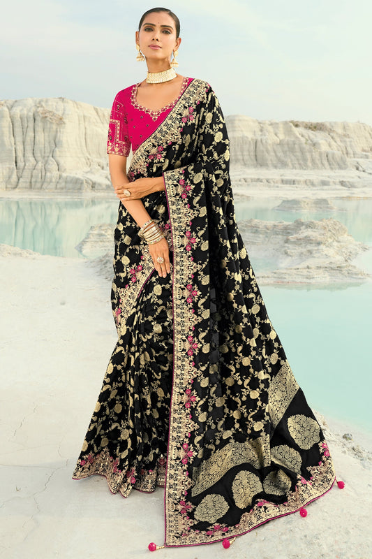 Black Embroidered Dola Viscose Saree-SAR10820_1_SareeButa.com