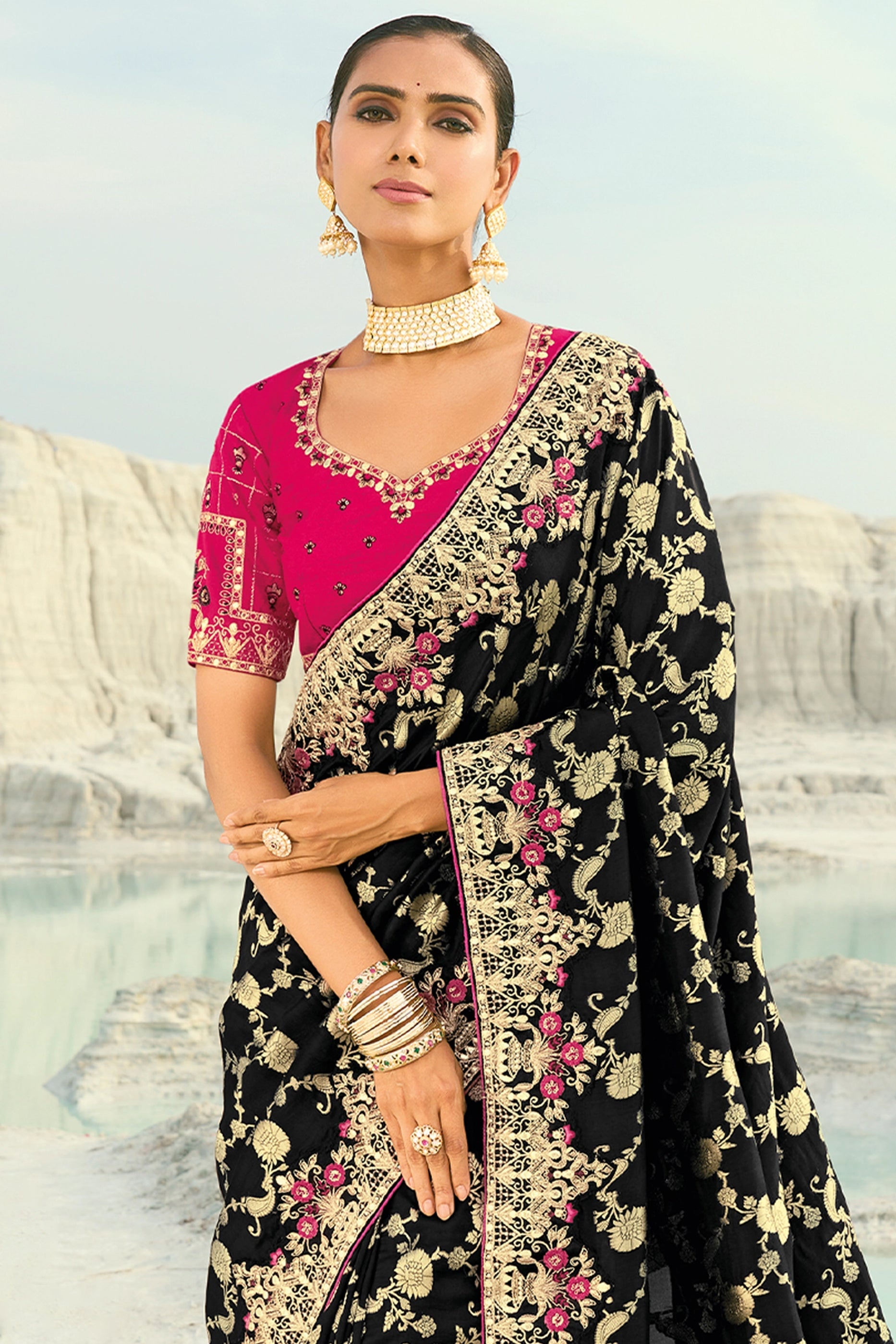 Black Embroidered Dola Viscose Saree-SAR10820_3_SareeButa.com