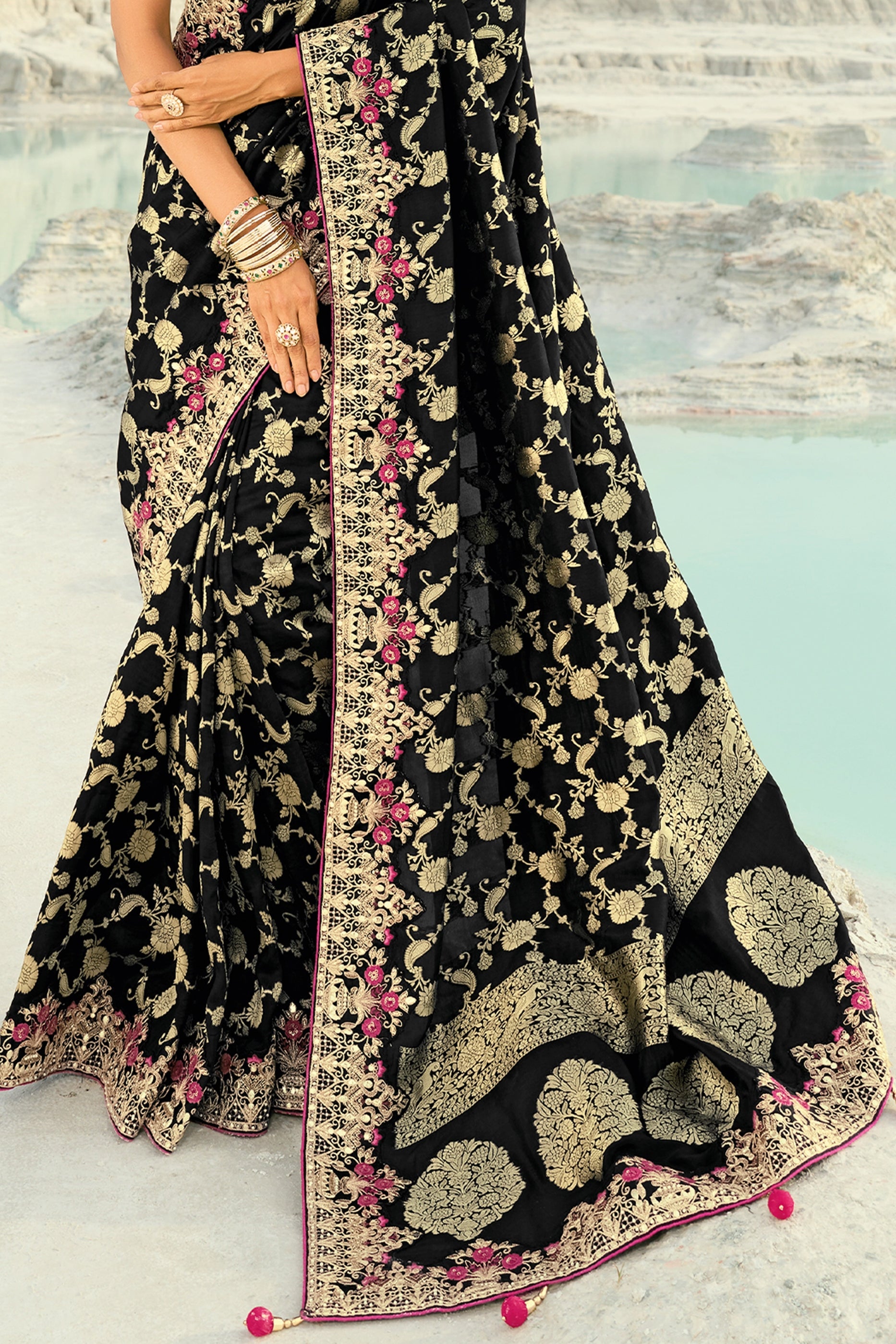 Black Embroidered Dola Viscose Saree-SAR10820_5_SareeButa.com