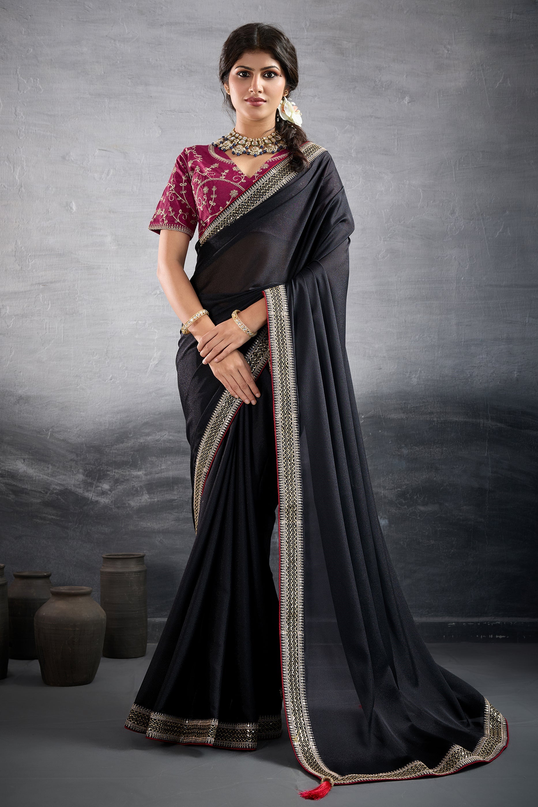 Black Embroidered Georgette Saree-SAR10606_1_SareeButa.com