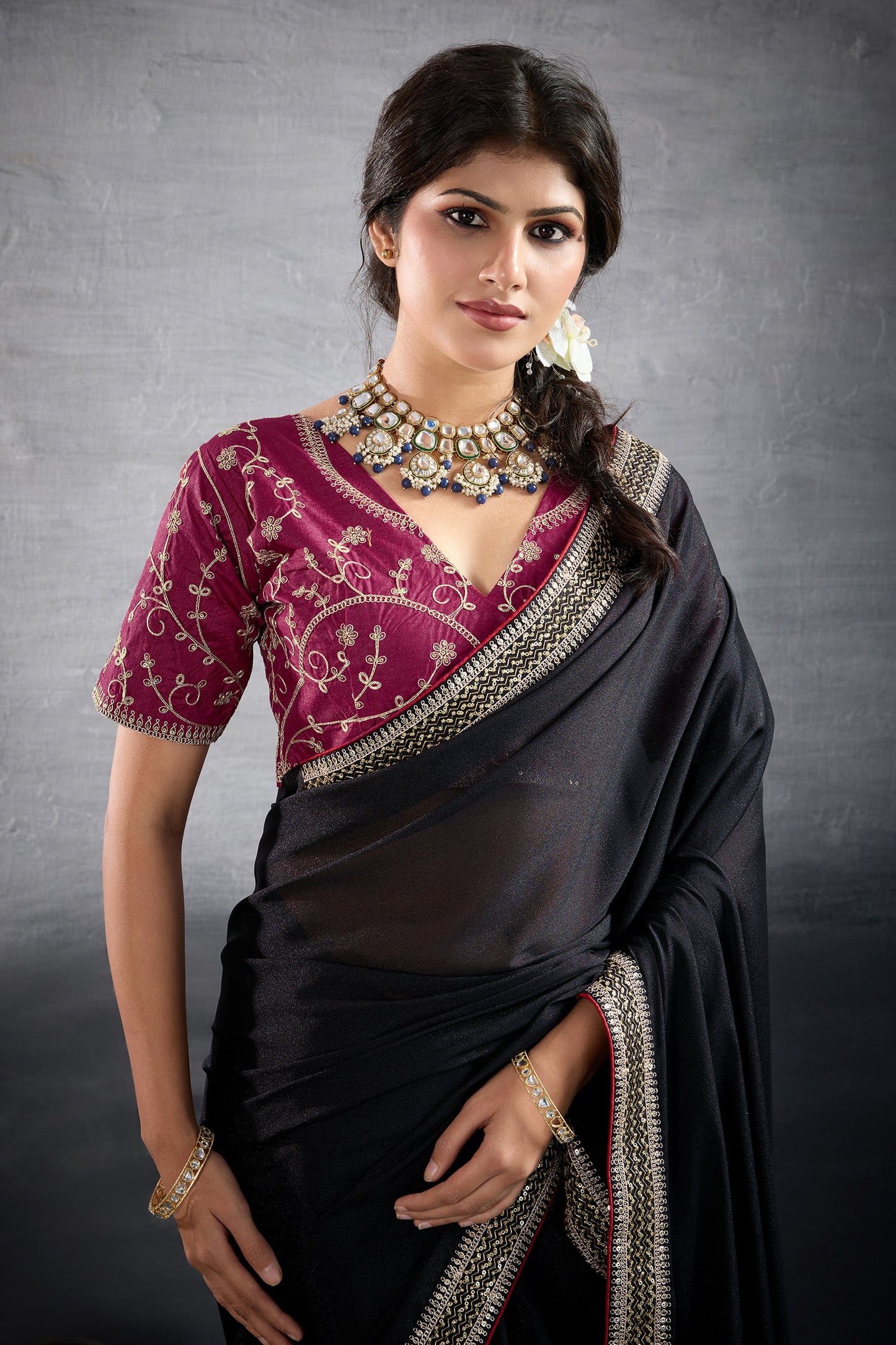 Black Embroidered Georgette Saree-SAR10606_4_SareeButa.com
