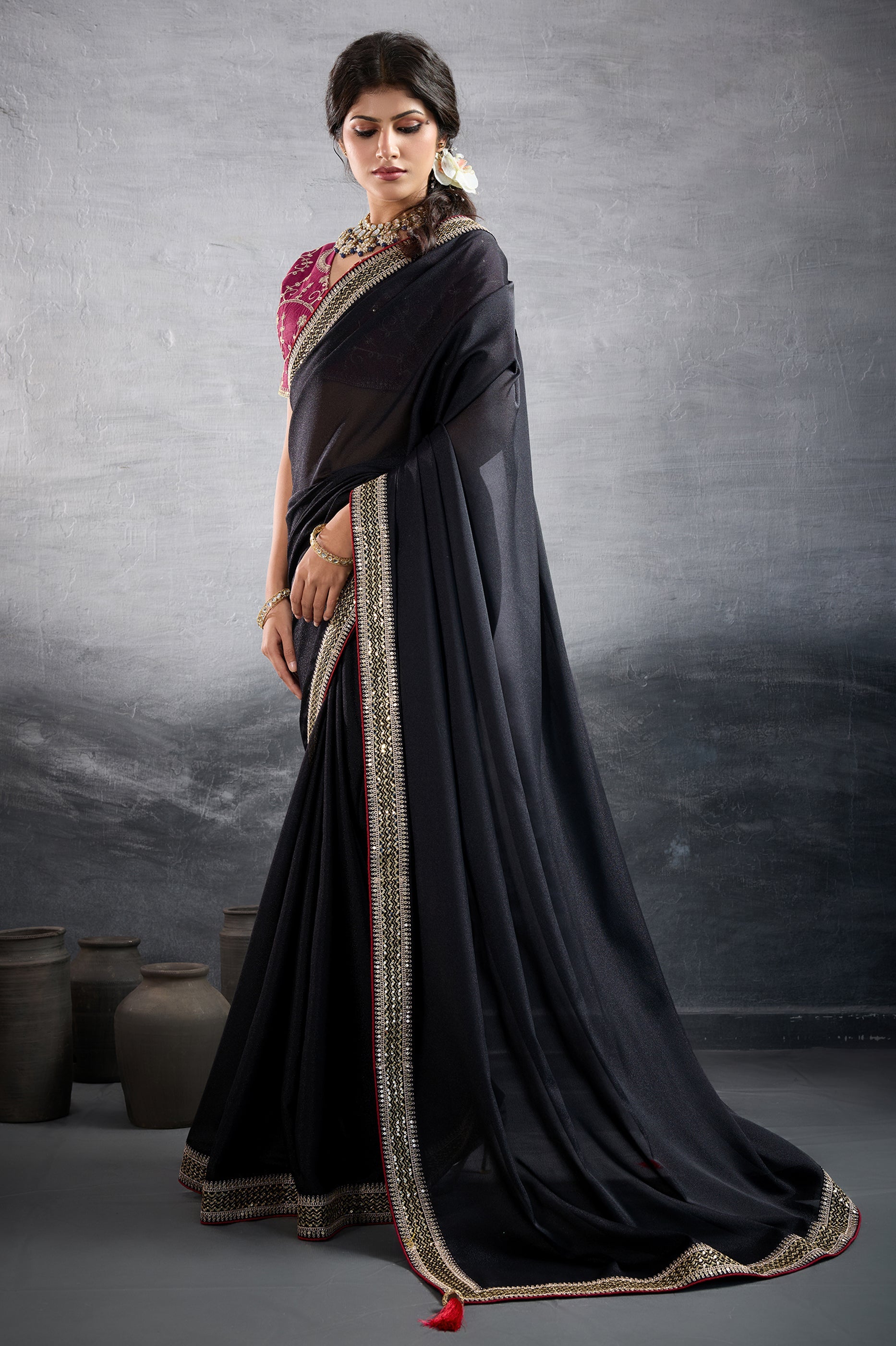 Black Embroidered Georgette Saree-SAR10606_5_SareeButa.com