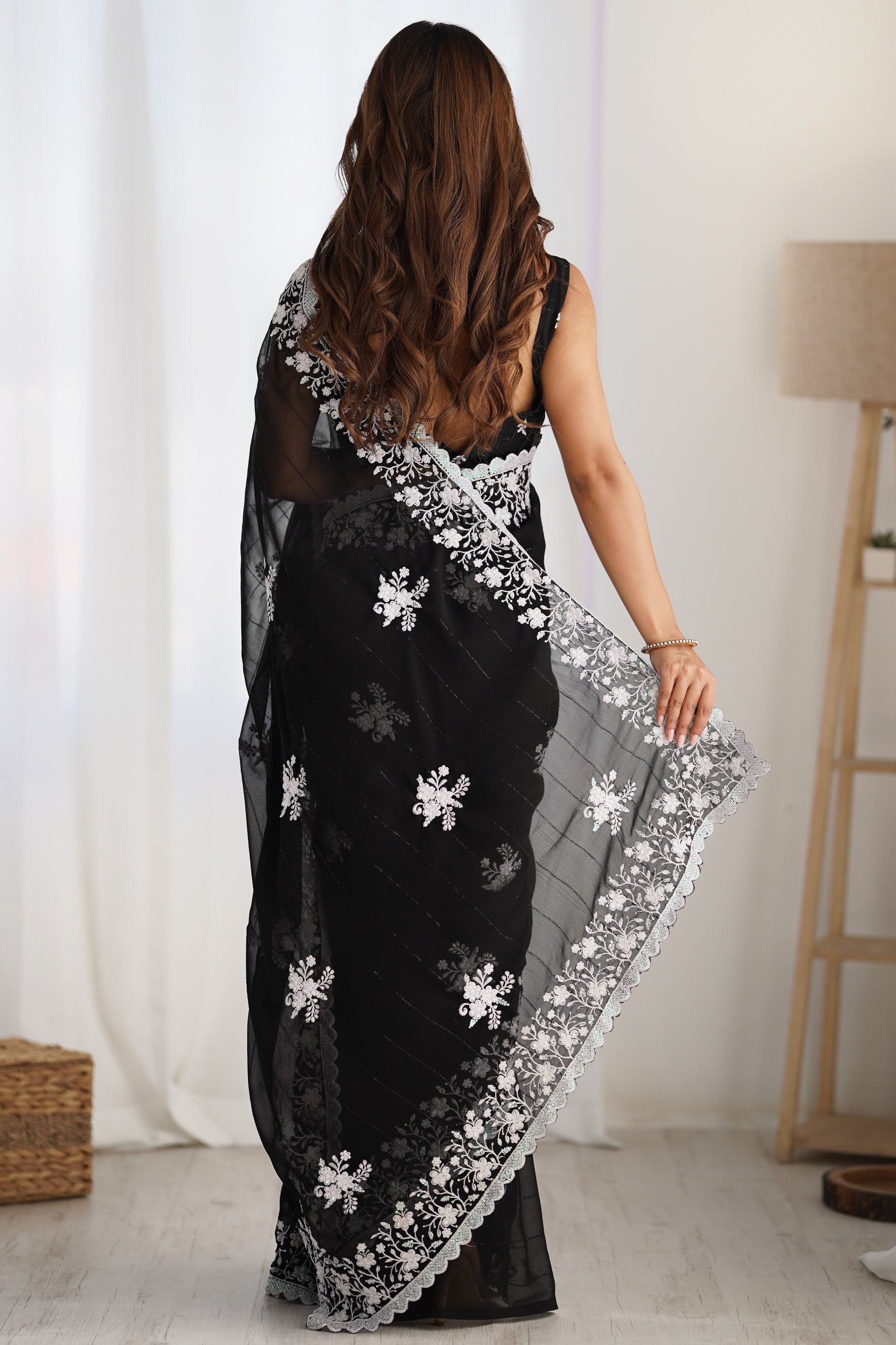 Black Embroidered Georgette Saree-ZB132915_2_SareeButa.Com