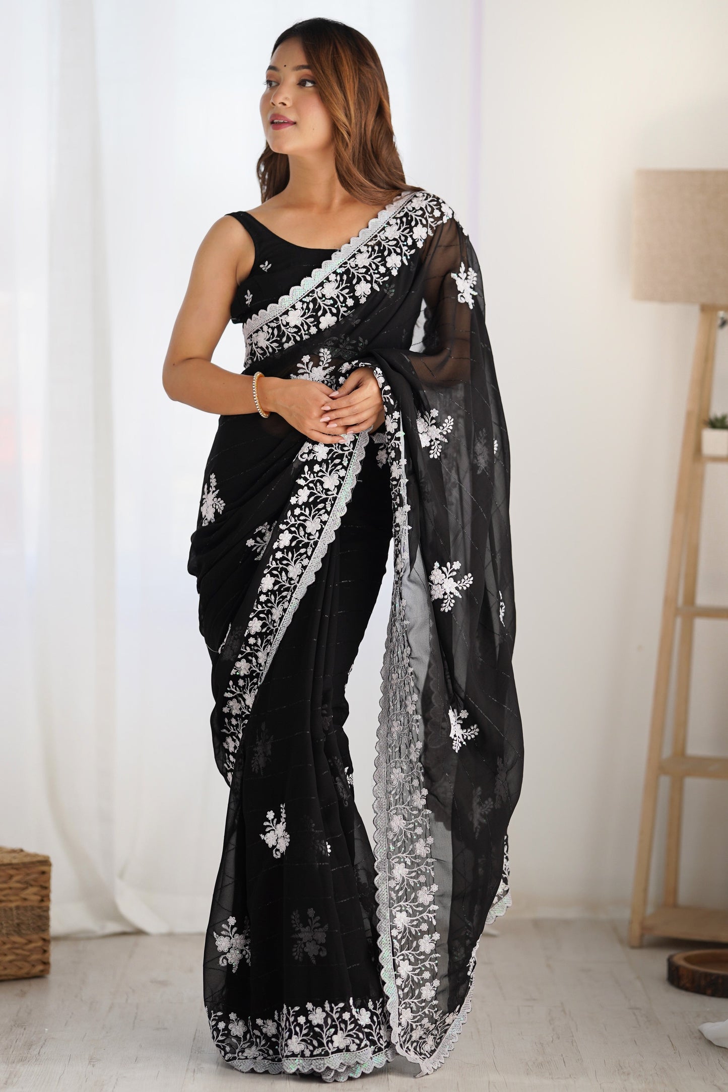 Black Embroidered Georgette Saree-ZB132915_4_SareeButa.Com