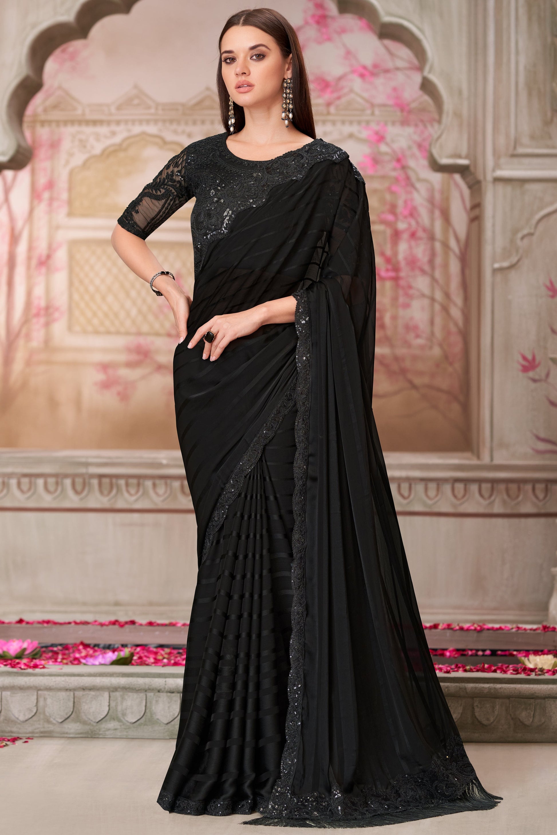 Black Embroidered Georgette Silk Saree-ZB134558_1_SareeButa.com