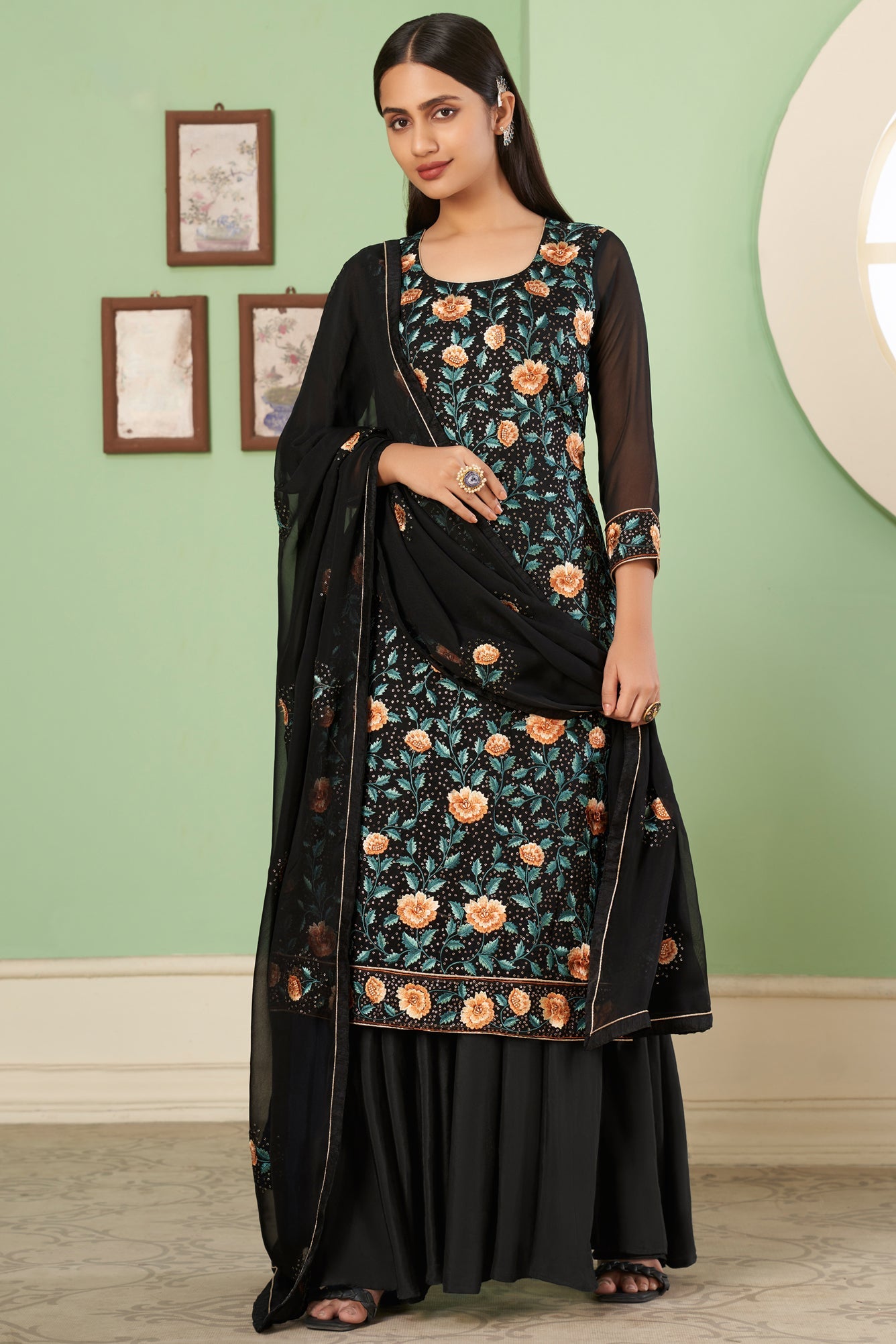 Black Embroidered Georgette Suit-SS051_1