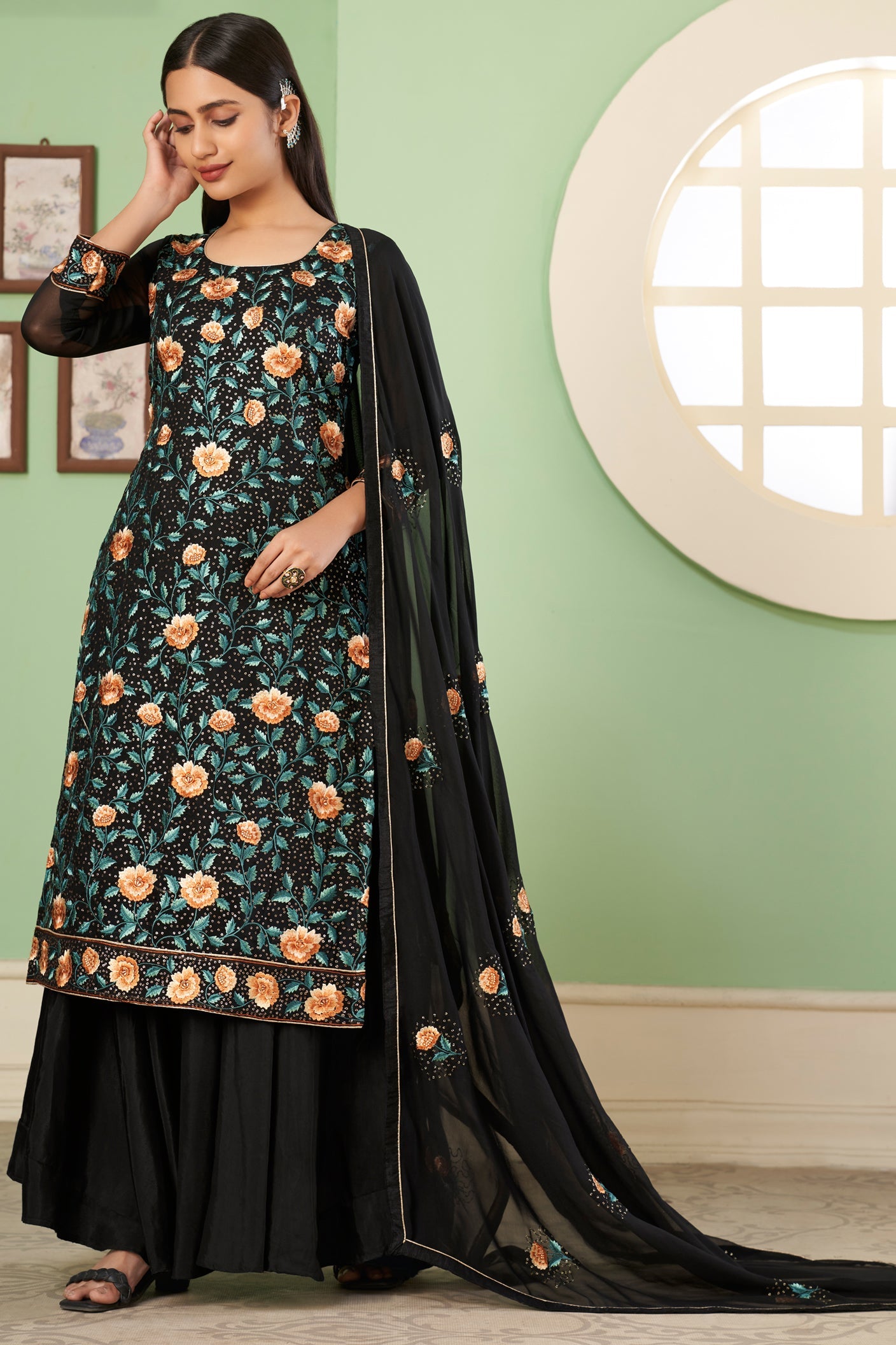 Black Embroidered Georgette Suit-SS051_2