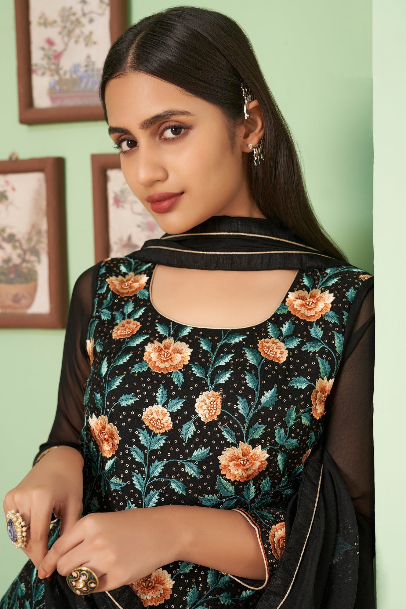 Black Embroidered Georgette Suit-SS051_3