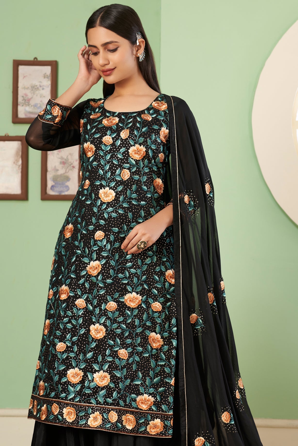 Black Embroidered Georgette Suit-SS051_4