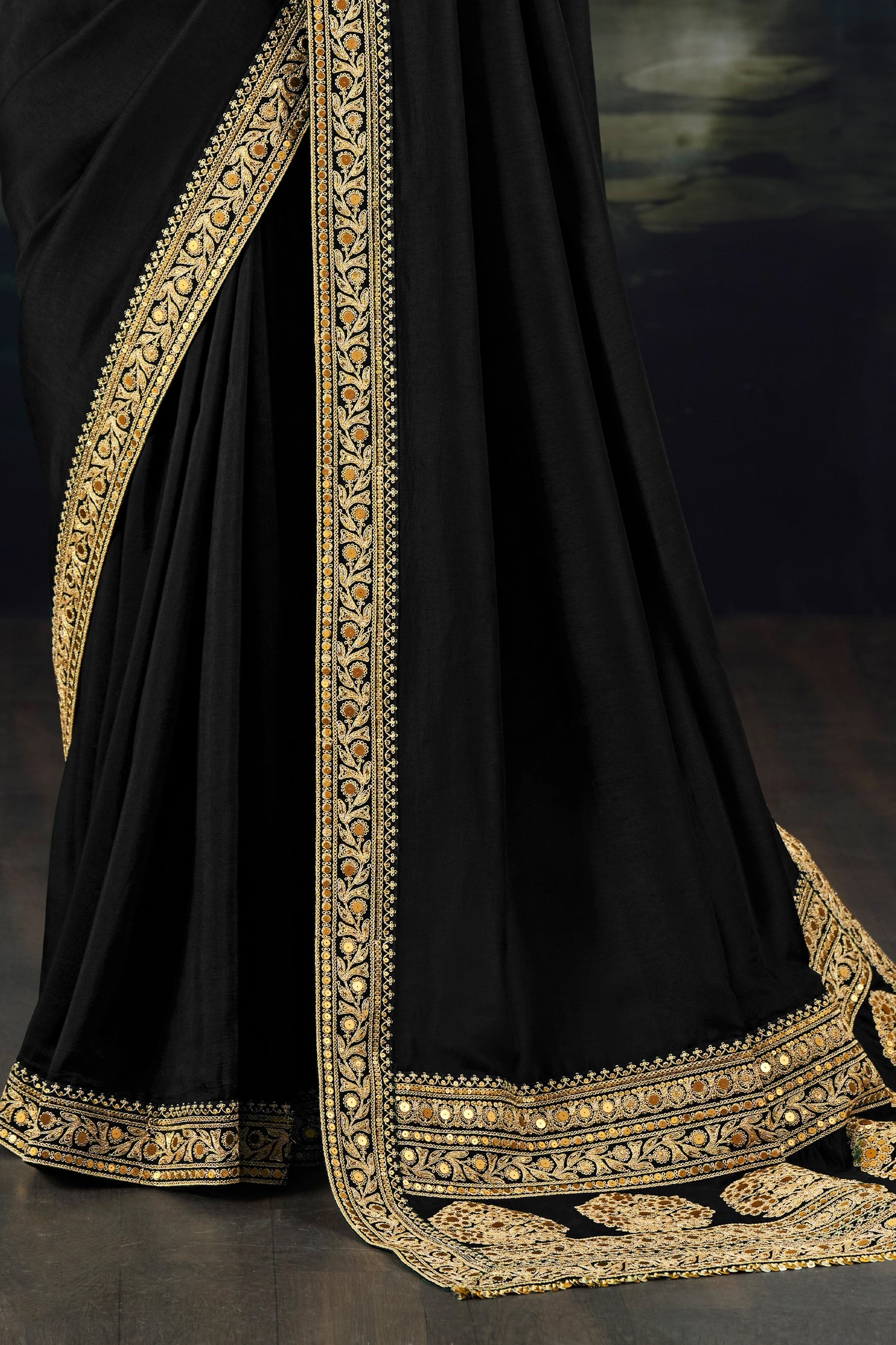 Black Embroidered Munga Silk Saree-SAR12280_3_SareeButa.com