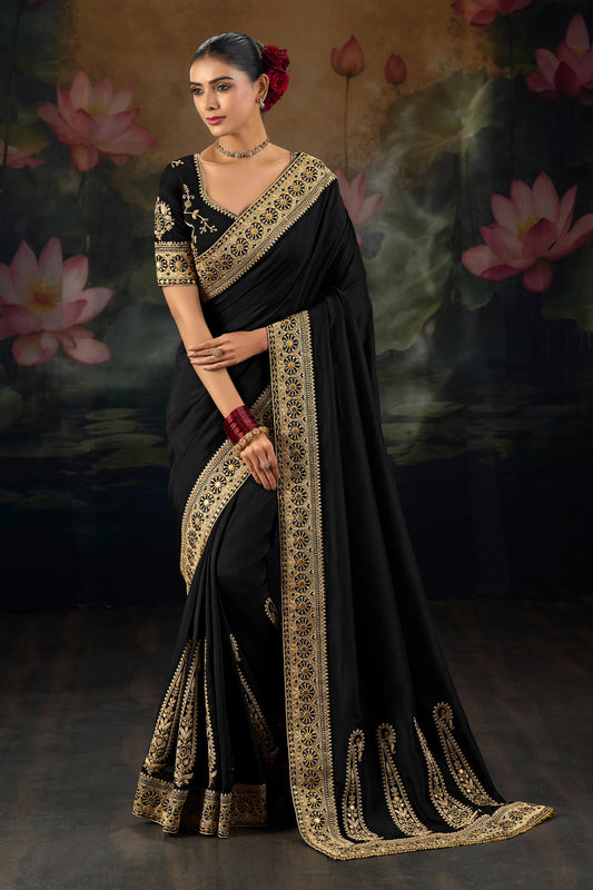 Black Embroidered Munga Silk Saree-SAR12282_1_SareeButa.com