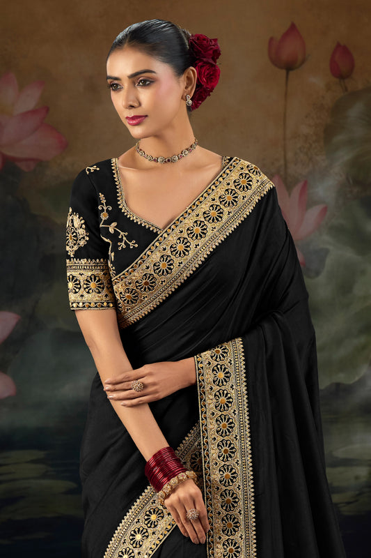 Black Embroidered Munga Silk Saree-SAR12282_2_SareeButa.com
