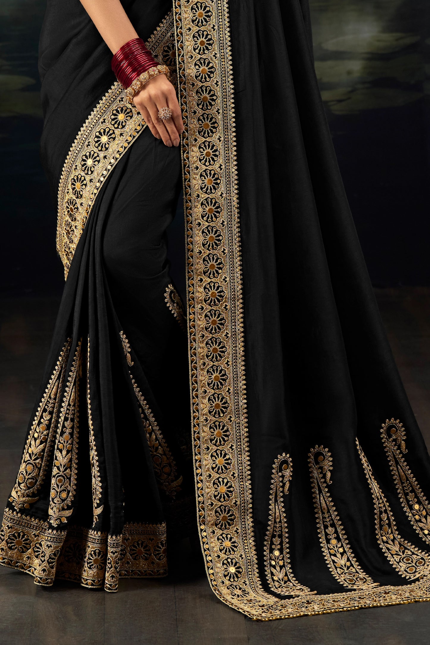 Black Embroidered Munga Silk Saree-SAR12282_3_SareeButa.com