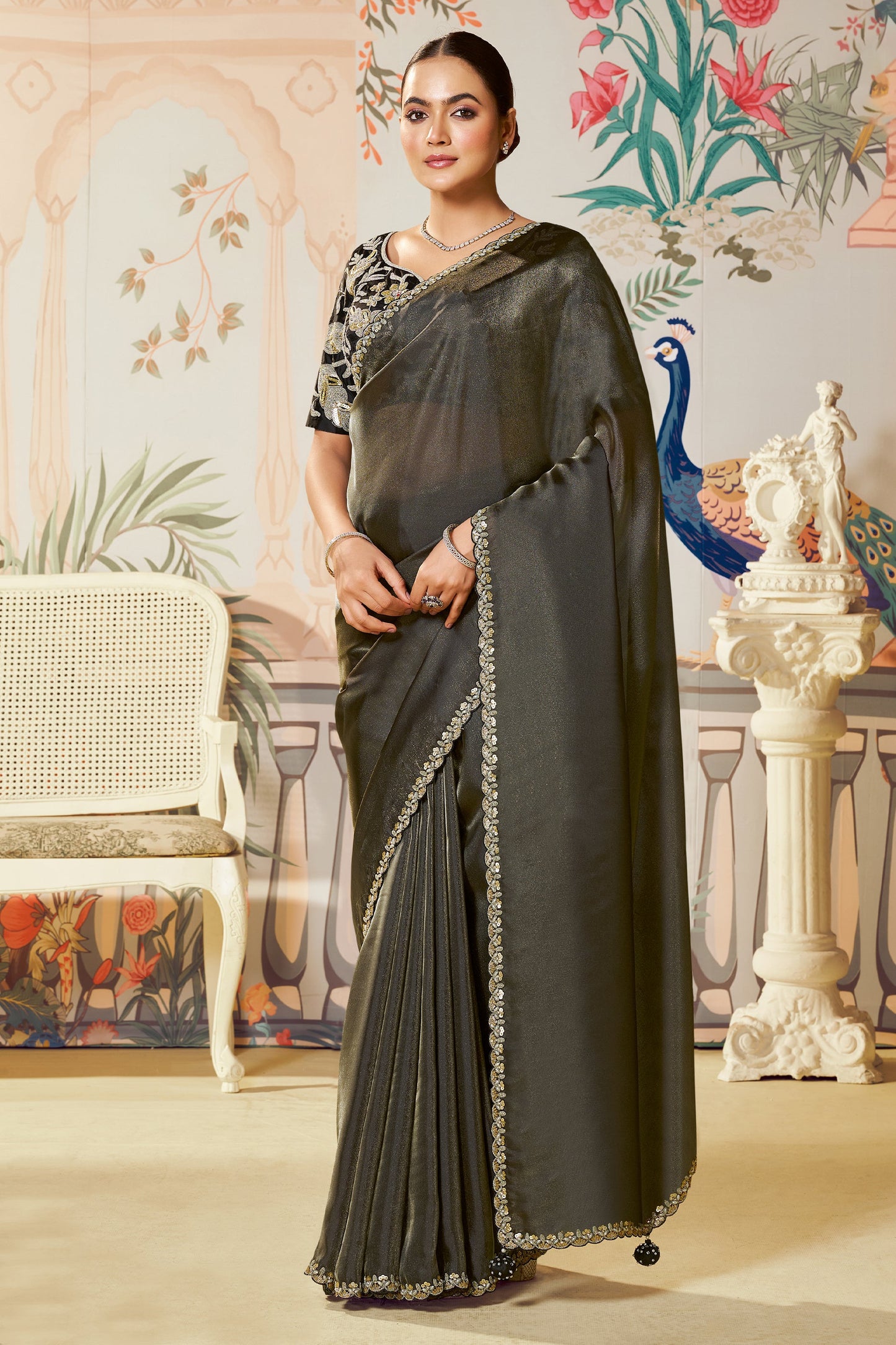 Black Embroidered Organza Silk Saree-SAR10477_1_SareeButa.com