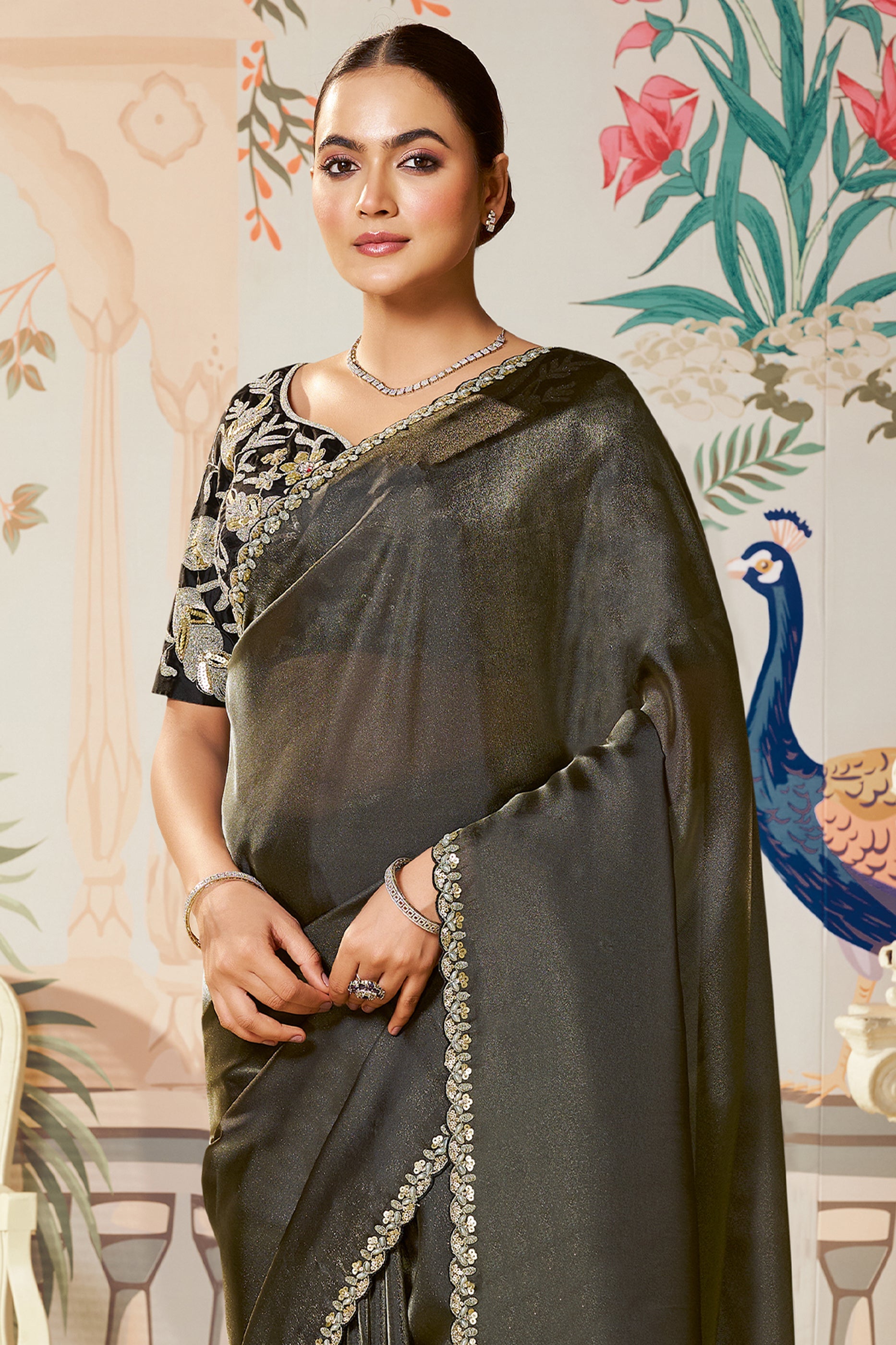 Black Embroidered Organza Silk Saree-SAR10477_3_SareeButa.com