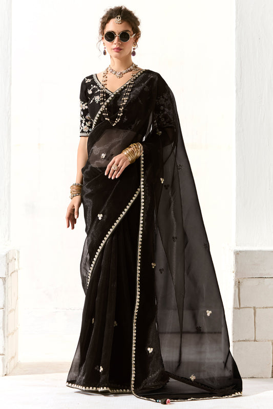Black Embroidered Organza Tissue Saree-ZB134742_1_SareeButa.com