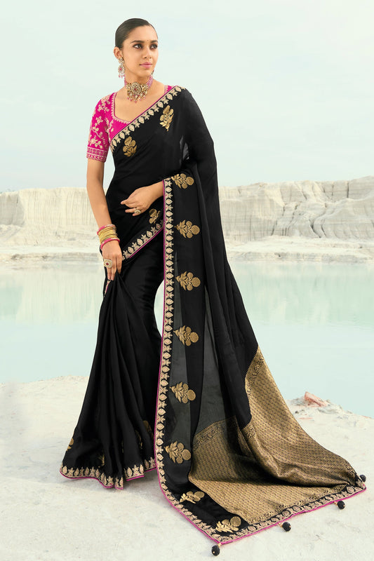 Black Embroidered Organza Viscose Satin Saree-SAR10823_1_SareeButa.com